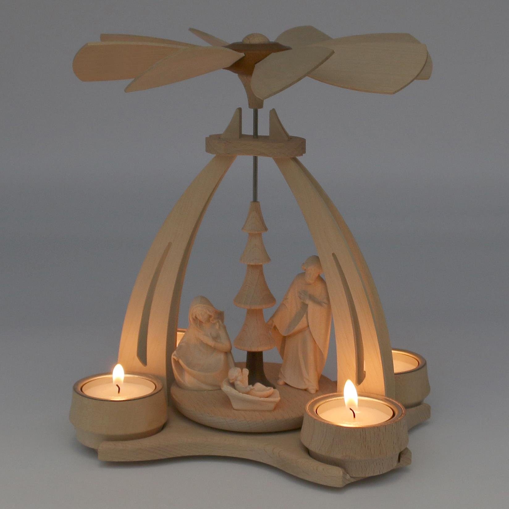Dekohelden24 Weihnachtspyramide Pyramide aus Buchenholz Christi Geburt mit Handgeschnitzten Tiroler