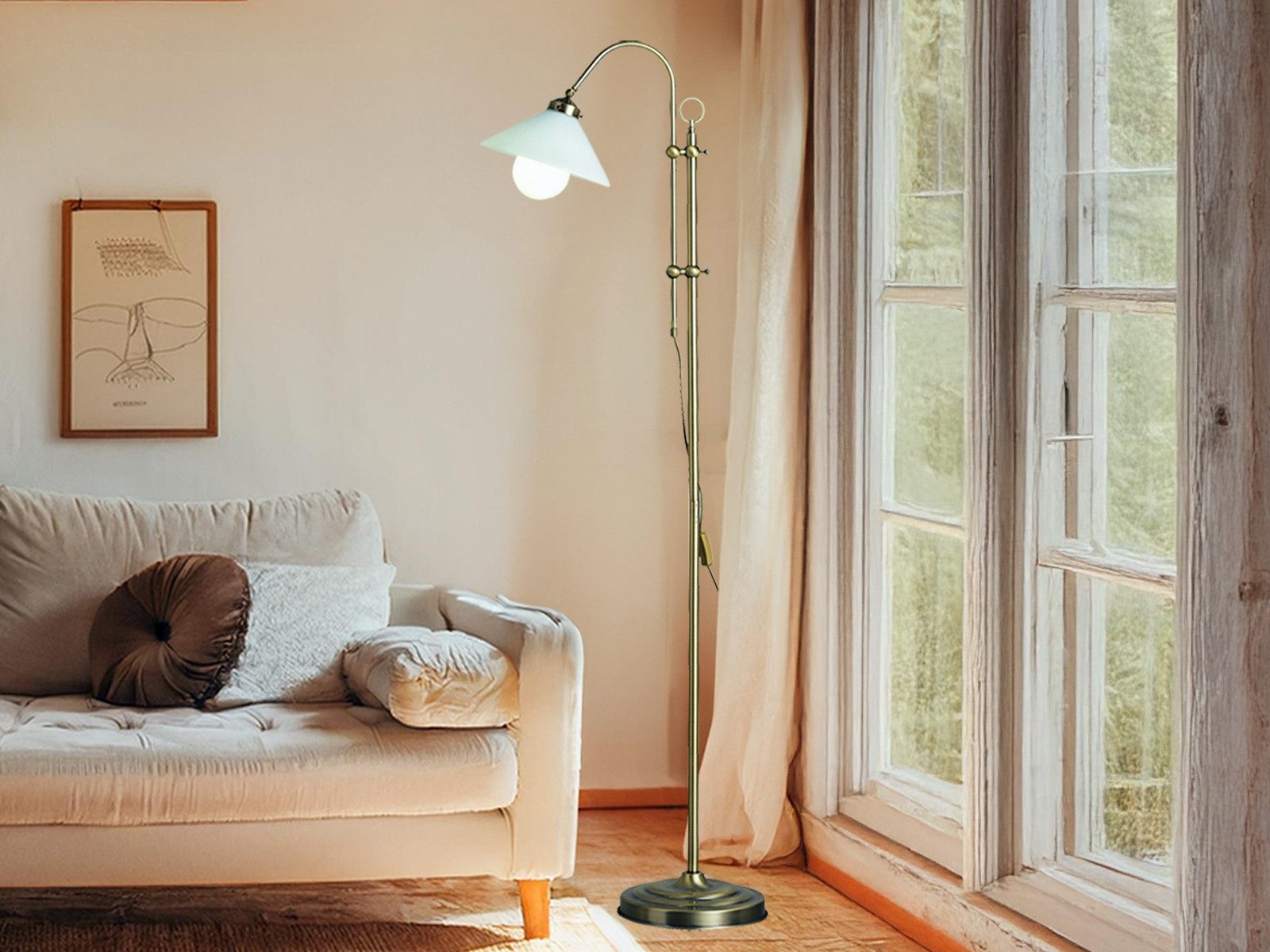 GLOBO LIGHTING LED Stehlampe, Dimmfunktion, LED wechselbar, Warmweiß, große Landhausstil Leselampe stehend für Zimmer Ecke, max. Höhe 172cm