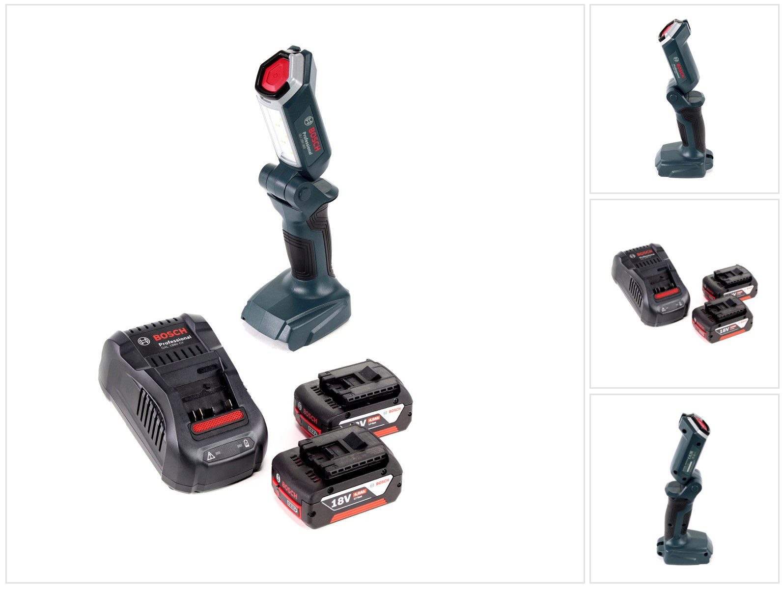 Bosch Professional Baustrahler Professional GLI 18V-300 Akku Lampe + 2x GBA 18 V 4,0 Ah Akku + GAL 1