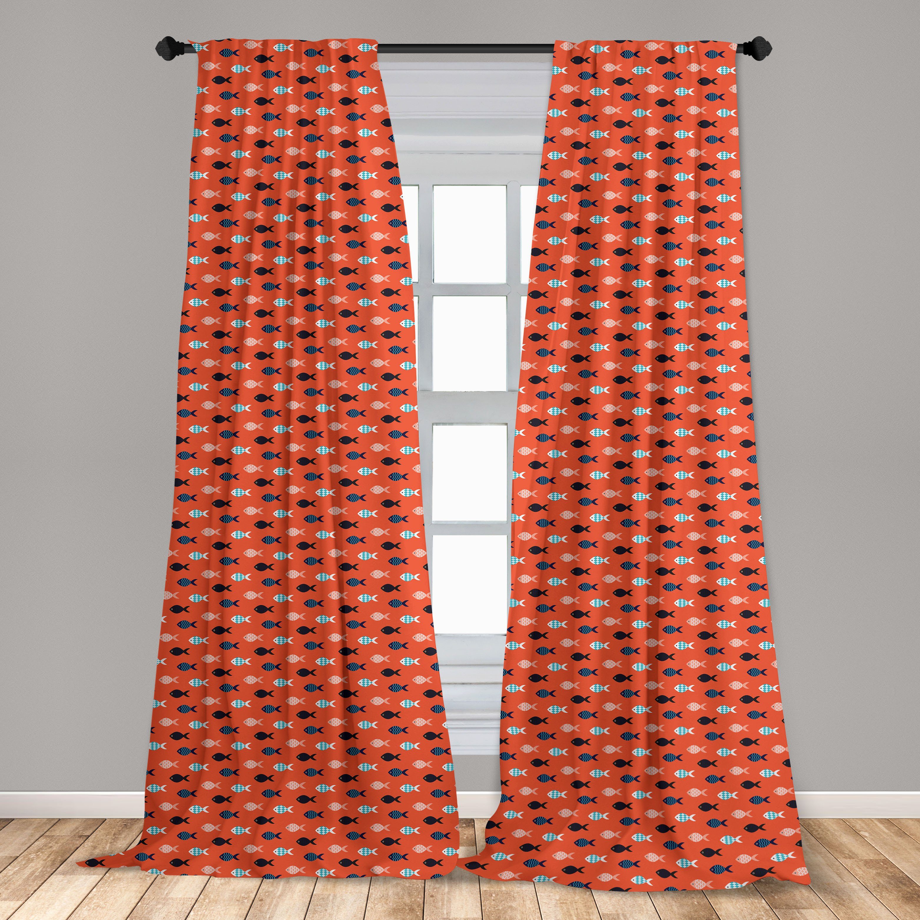 Orange Wohnzimmer Vorhang Dekor, Fischschwarm Microfaser, für Bunte Abakuhaus, Schlafzimmer Gardine