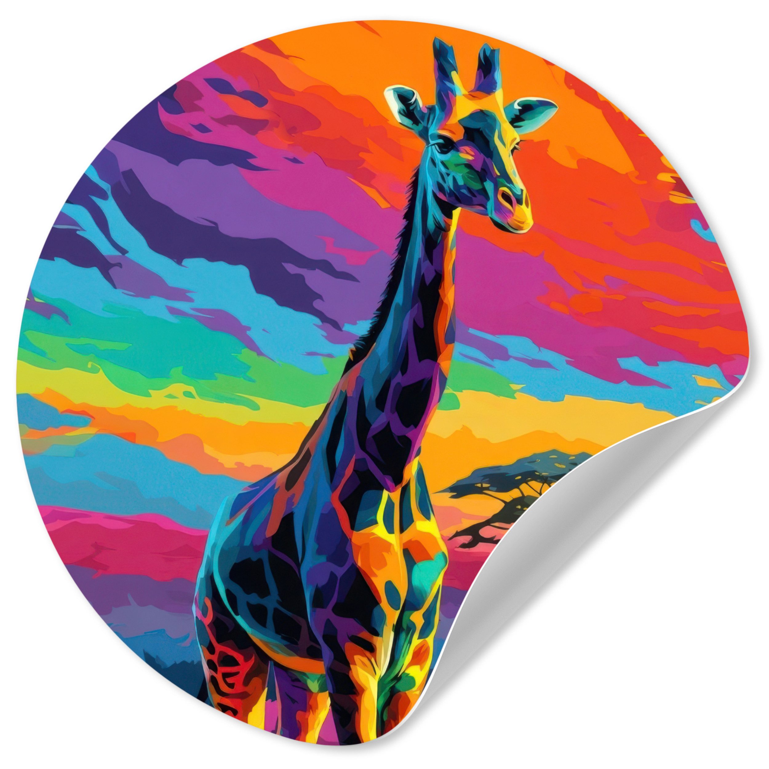 MuchoWow Wandsticker Giraffe - Savanne - Luft - farbig (1 St), Wandtattoo Selbstklebend, Wohnzimmer Deko Aufkleber, 30x30 cm