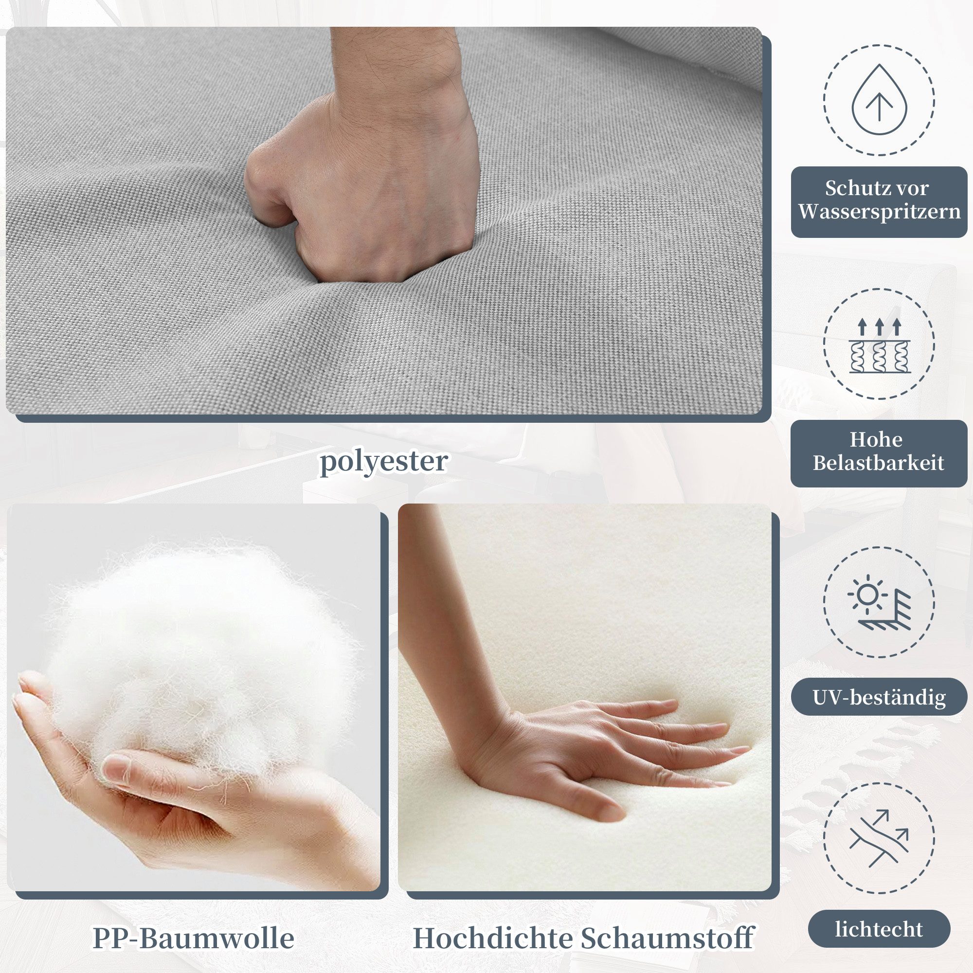 MODFU Gartenlounge-Set wetterbeständig, wasserabweisend, (Garten-Lounge-Set, Gartenmöbel-Set, Outdoor-Sofa-Set, Balkonset, 4-tlg., 3-Sitzer-Sofa + 2 Couchtische + Fußhocker), Dickes Seilgeflecht, marmorierte Glasplatte, verzinkter Stahl