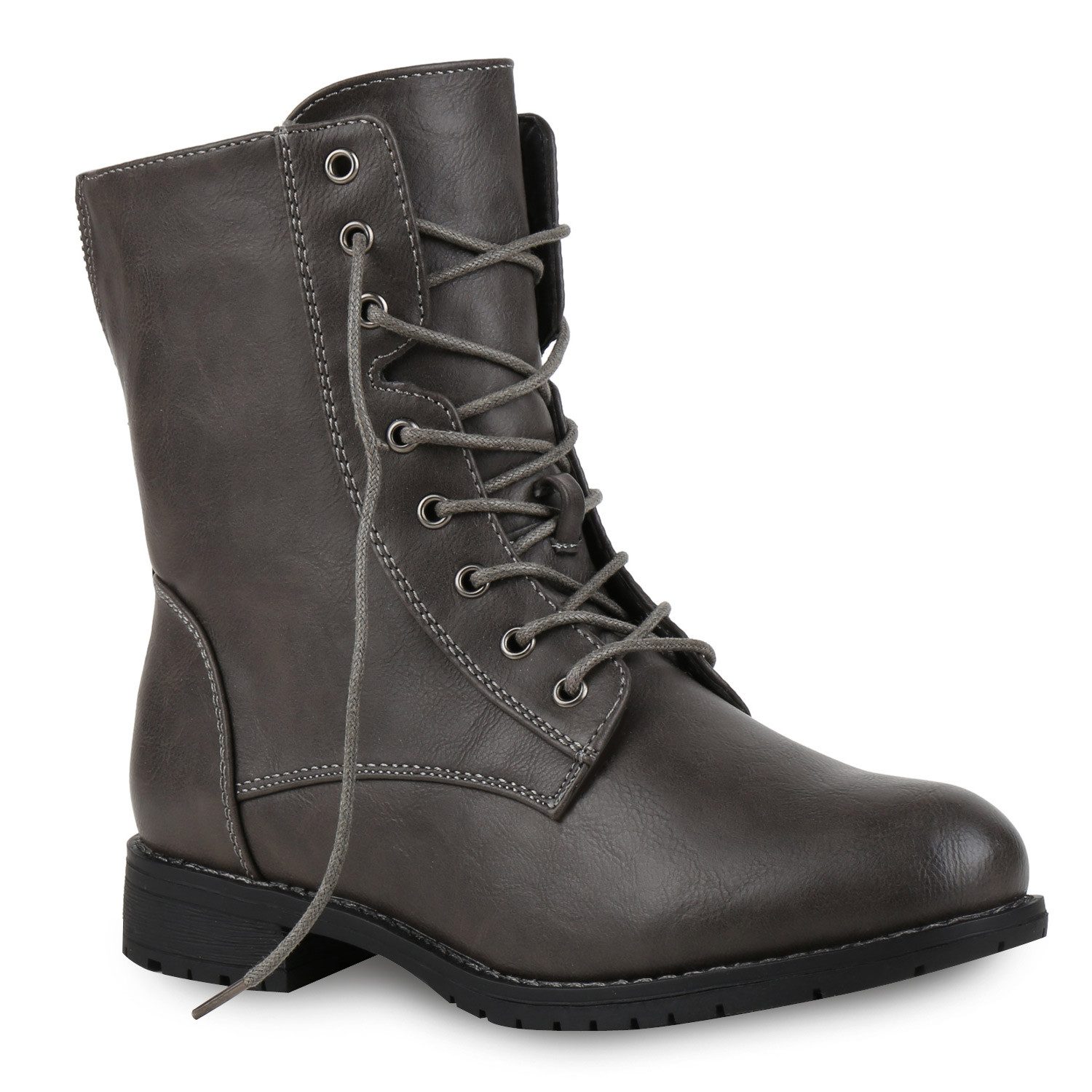 VAN HILL 812022 Schnürstiefelette Damen Schnürstiefeletten Profil Sohle Stiefeletten Leder-Optik