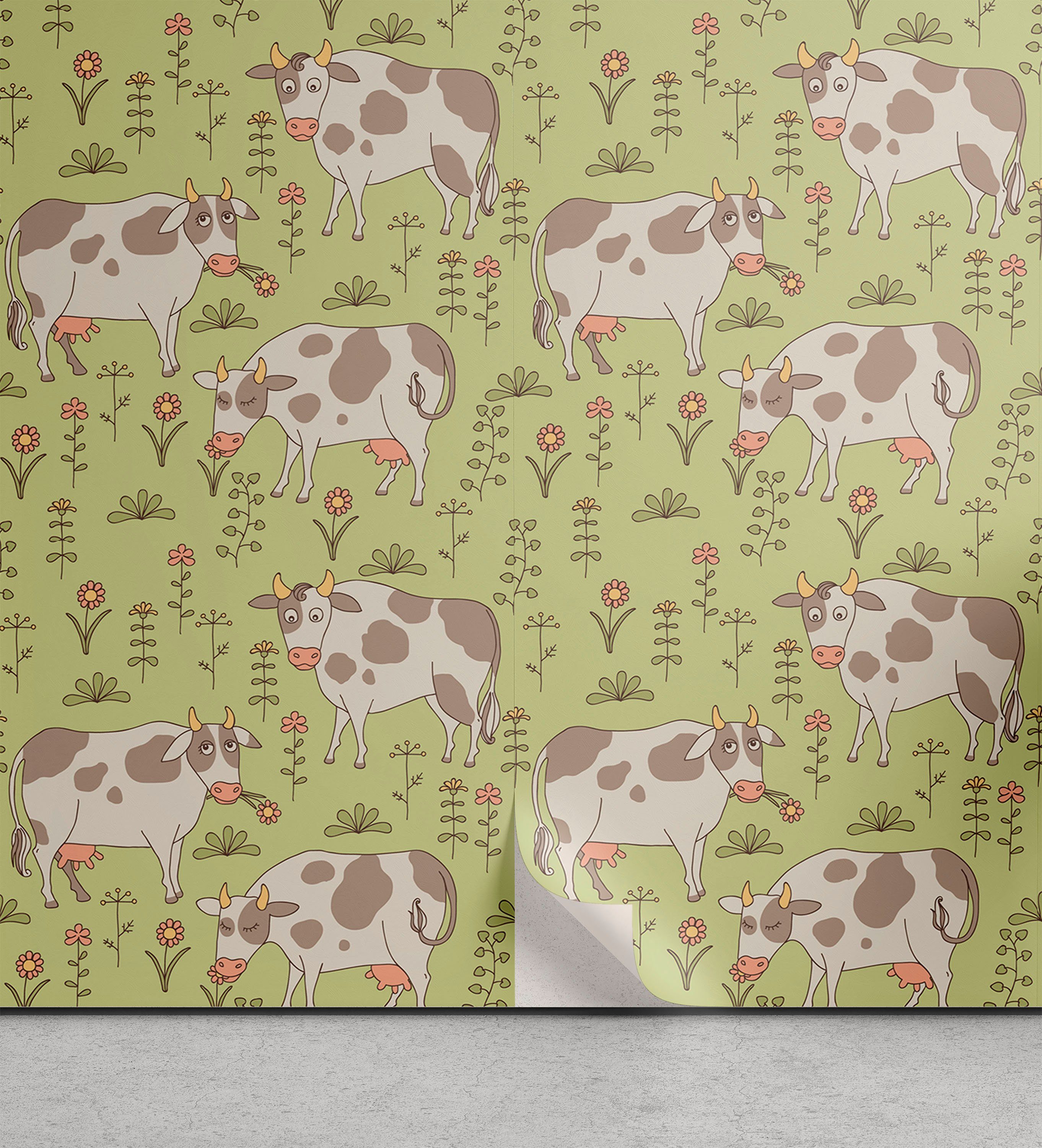 Abakuhaus Vinyltapete selbstklebendes Wohnzimmer Küchenakzent, Das Vieh Fröhlich Vieh Thema
