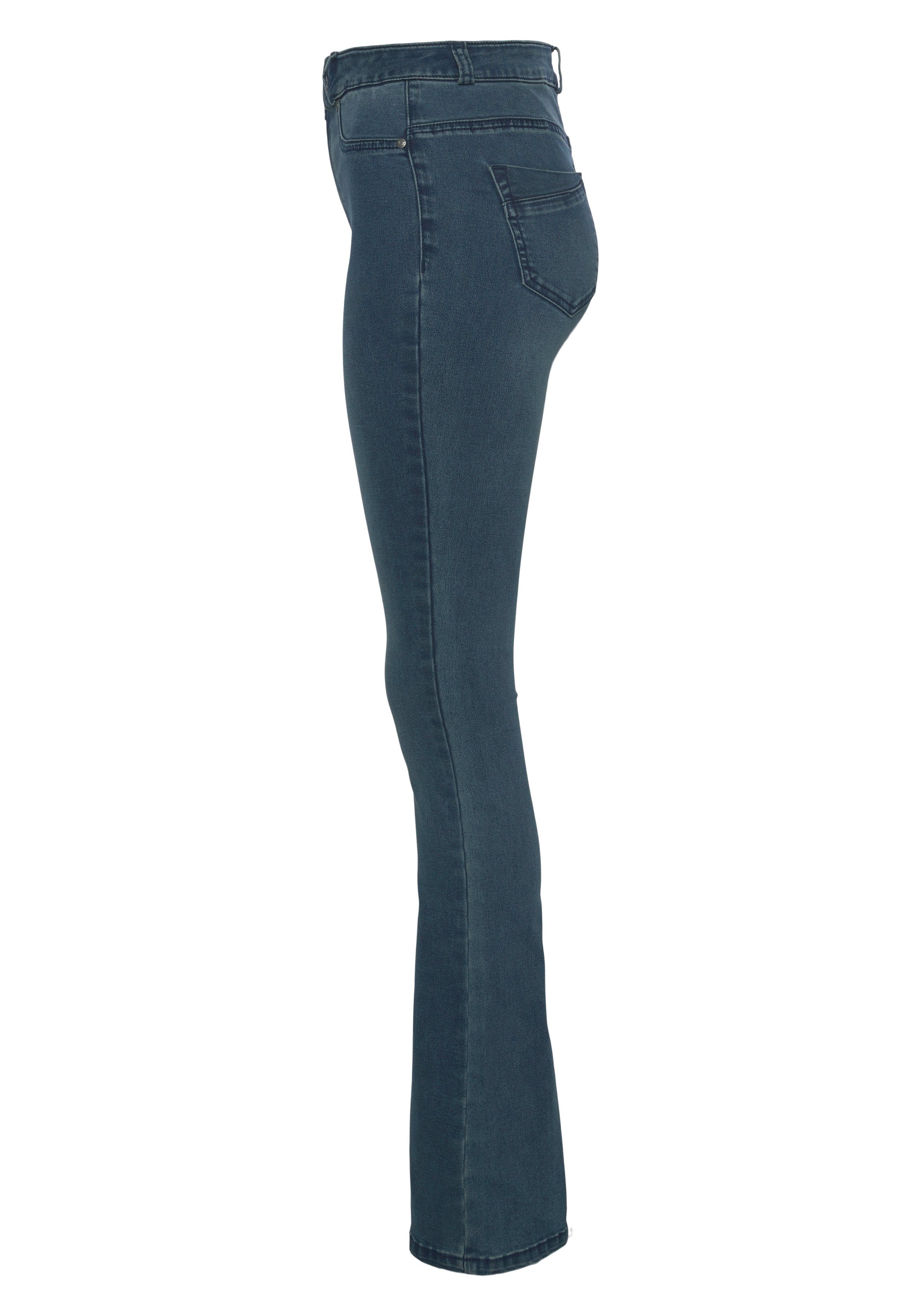 Arizona Bootcut-Jeans Ultra Stretch ausgestellte Beinform, Used-Waschung, hohe Leibhöhe