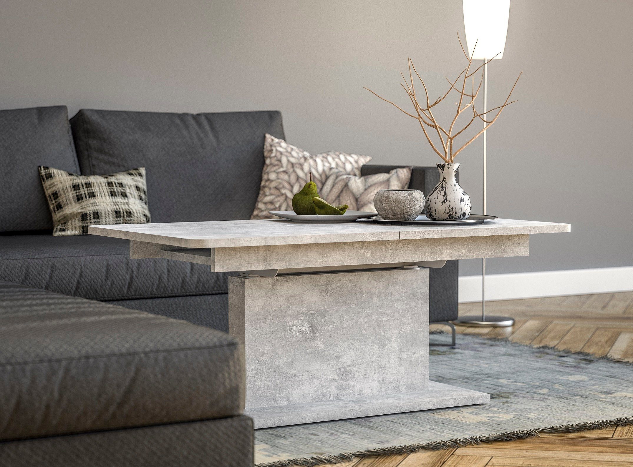 designimpex Couchtisch DC-1 Beton stufenlos höhenverstellbar günstig online kaufen