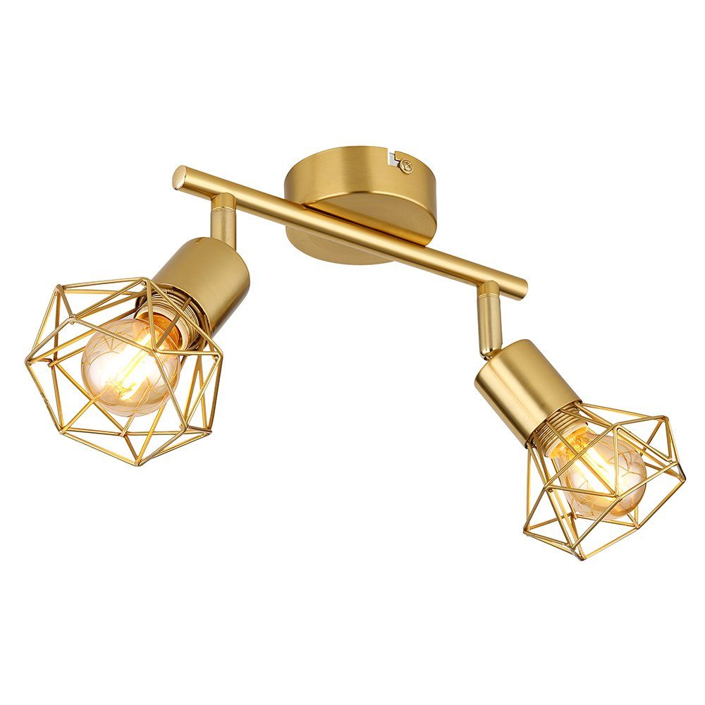 Spotlampe Leuchtmittel Deckenleuchte nicht Strahler E14 schwenkbar Globo 2 Flammig gold Gitter Deckenspot, inklusive,