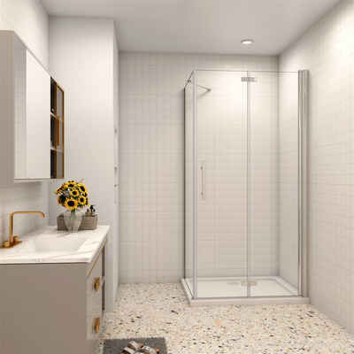 duschspa Eckdusche Duschkabine Falttür mit Seitenwand mit Duschwanne Duschtasse, BxT: 80x70 cm, Einscheibensicherheitsglas, Sicherheitsglas, Set, Falttür mit Seitteil