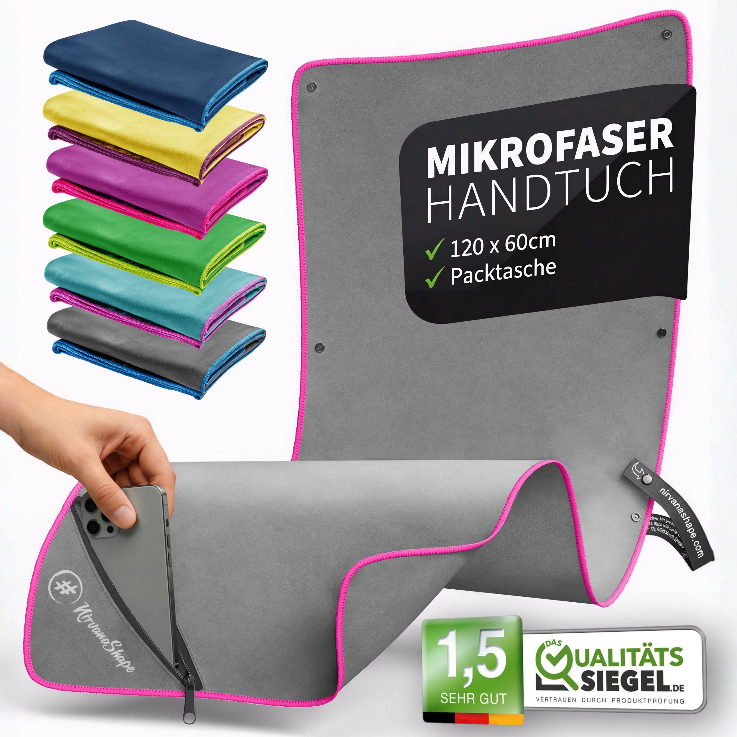 NirvanaShape Sporthandtuch Mikrofaser Handtuch, Microfaser Handtücher als Reisehandtuch, (Set), Microfaser Handtuch als Strandtuch oder Fitneesshandtuch