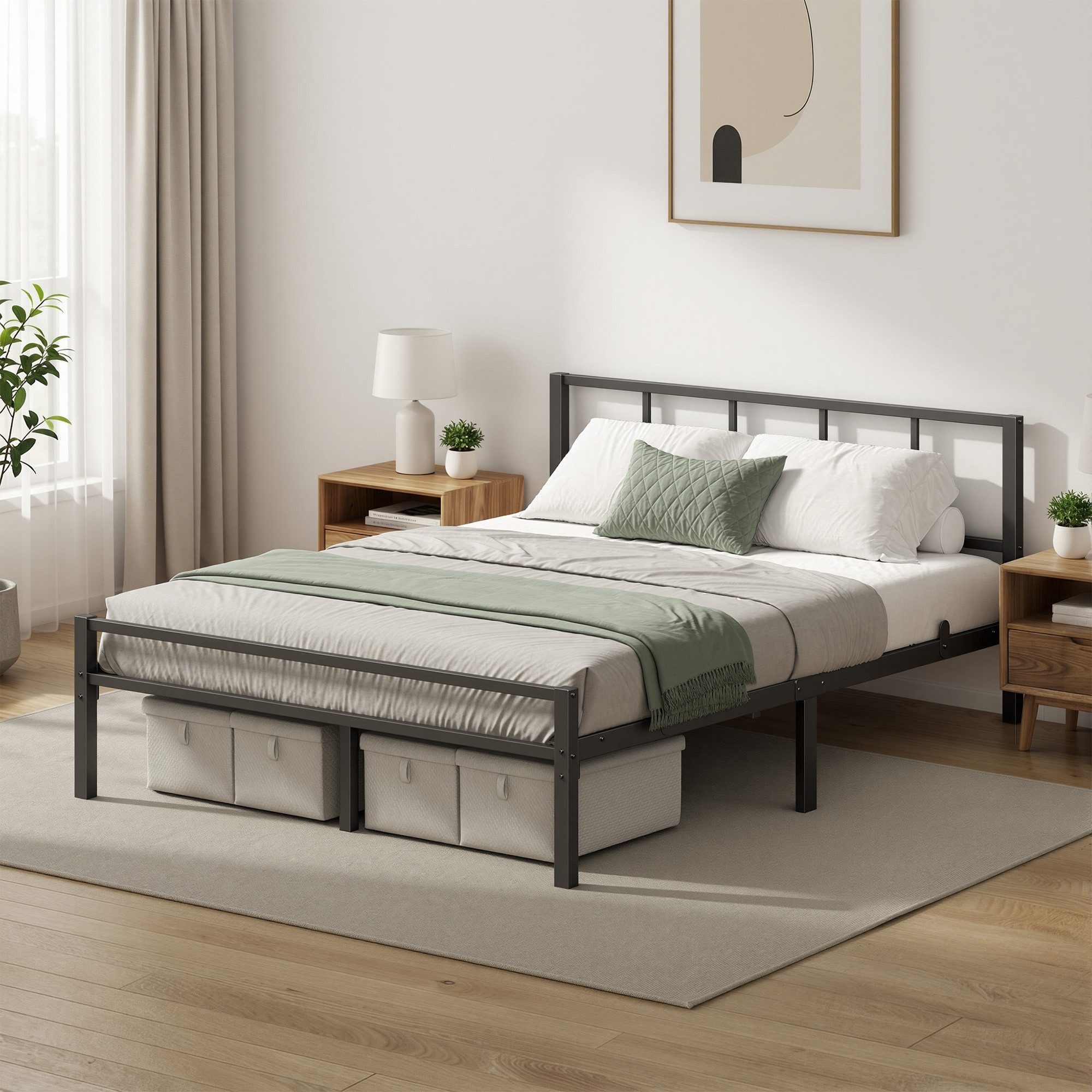 VASAGLE Bettgestell, Metallbett, stabiler Bettrahmen mit Kopfteil und Lattenrost