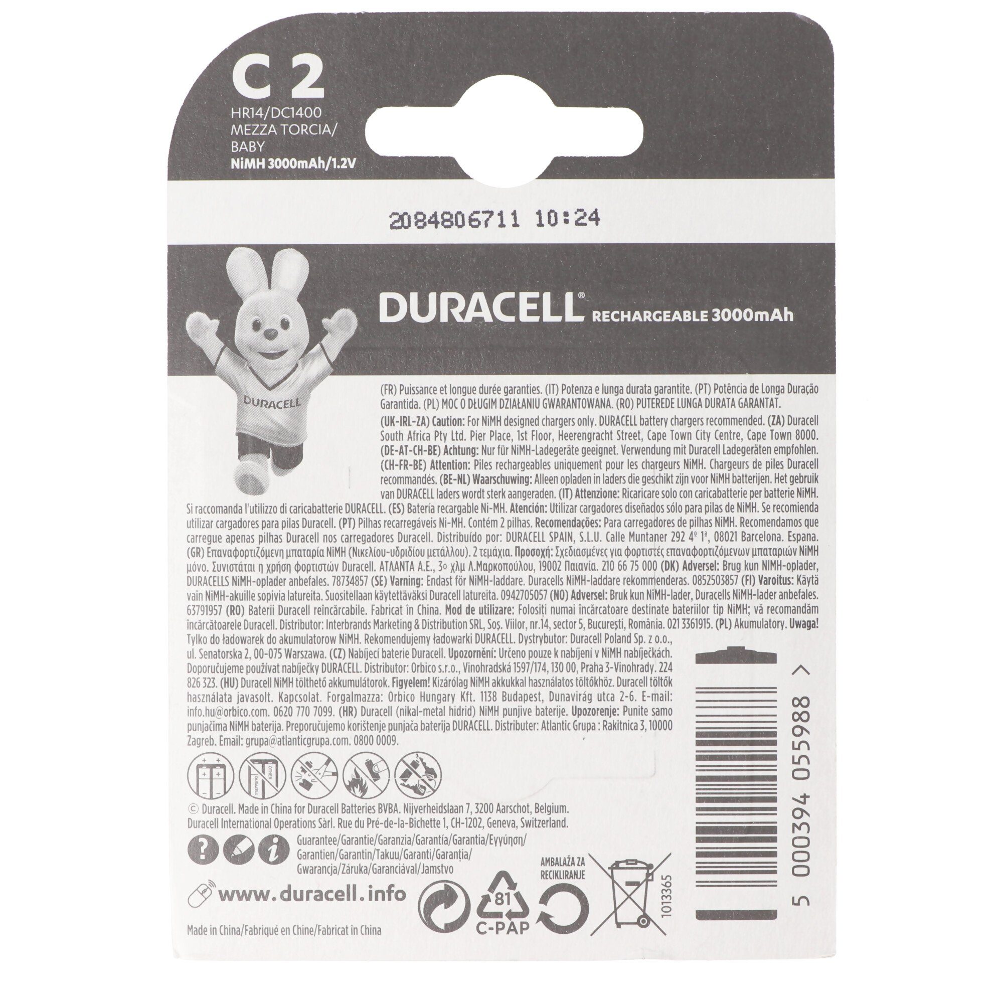 Duracell Duracell Recharge Ultra Akku B (1,2 Akku Größe 3000mAh, NiMH V) mAh 2er Baby, HR14, 3000 C