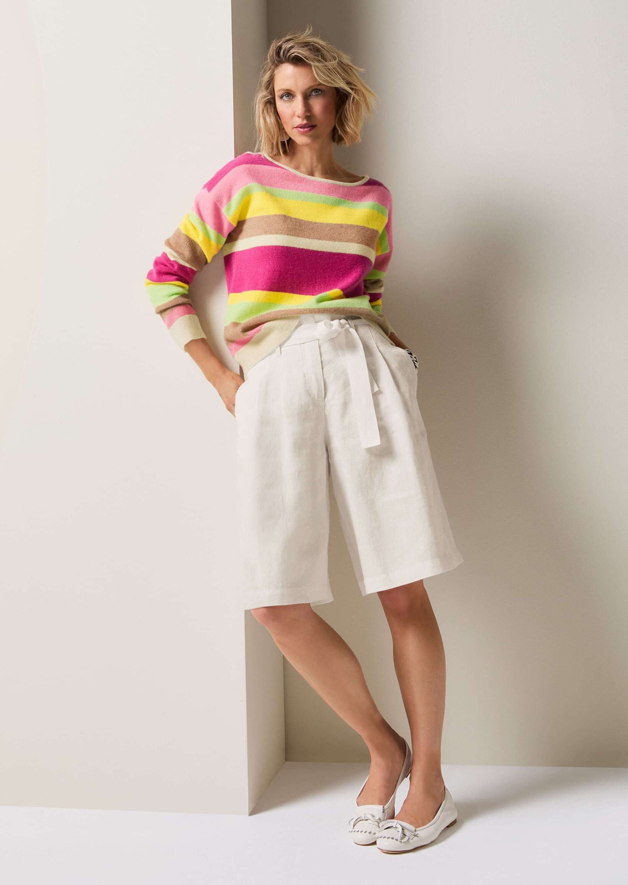 MADELEINE Shorts Luftige, weite Bermuda mit hohem Bund Unifarbenes Design mit praktischem Bindeband als Verschluss
