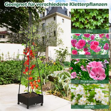 COSTWAY Blumenkasten, mit Rankgitter & Rollen, für Kletterpflanzen Tomaten Blumen