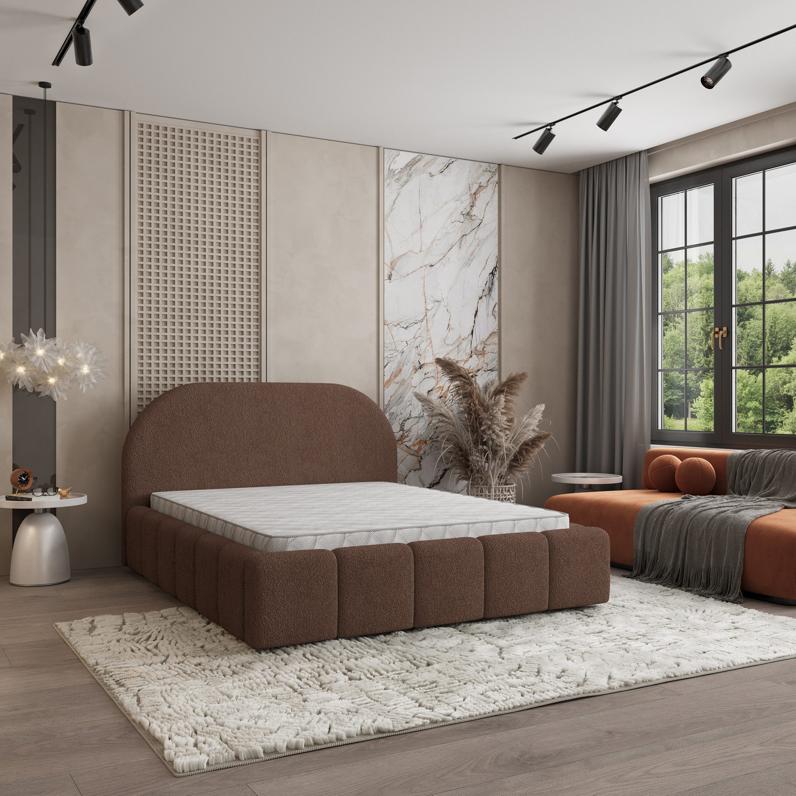 Masseno Polsterbett FLUSSO 180x200 cm braun (mit Bettkasten und Lattenrost)