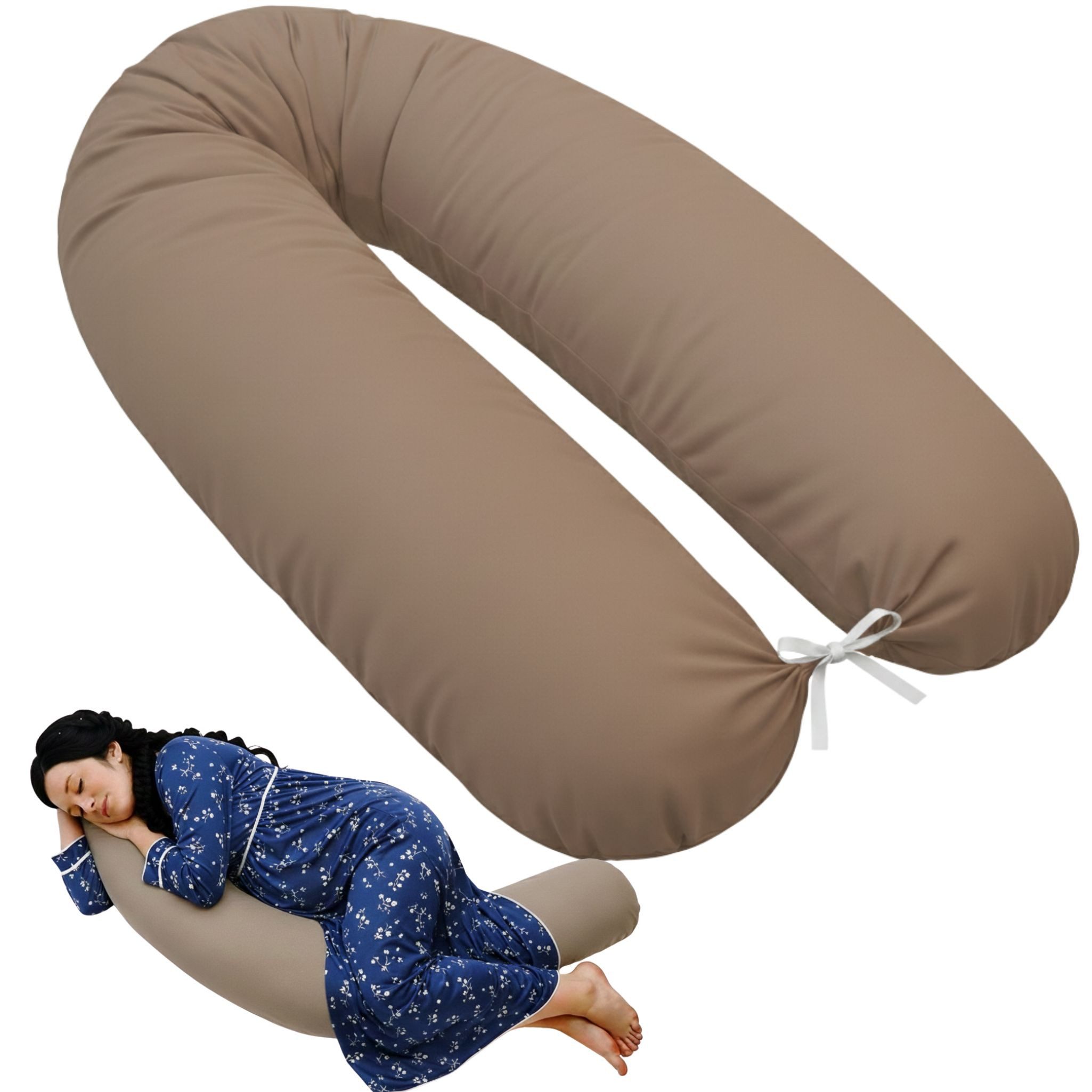 EMI & SAM Stillkissen Seitenschläferkissen 170cm Baumwolle Lagerungskissen, 170Ersatzbezug_Braun