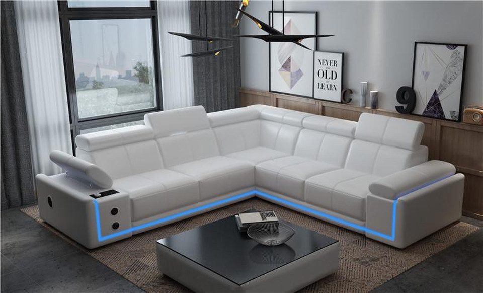 Xlmoebel Ecksofa Modernes Ecksofa mit LED-Beleuchtung, L-Form, Soundsystem und, Hergestellt in Europa