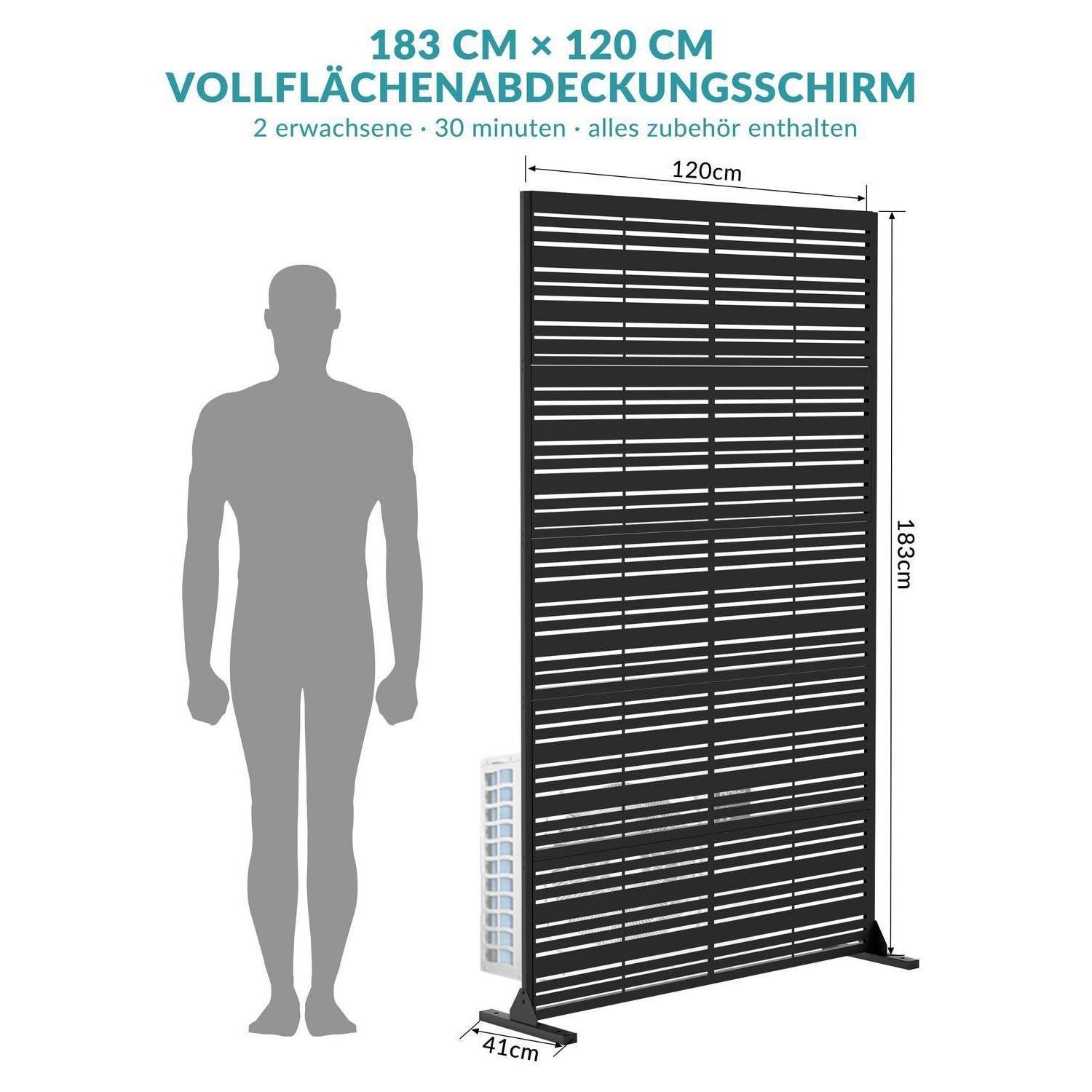 LuxusKollektion Paravent Sichtschutz Paravent 183cm Lamellen schwarz (1 St)