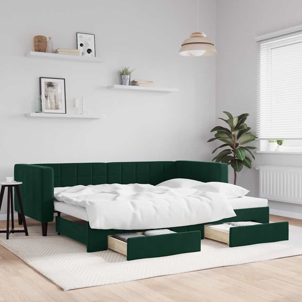 vidaXL Daybed, Tagesbett Ausziehbar mit Schubladen Dunkelgrün 80x200 cm Samt
