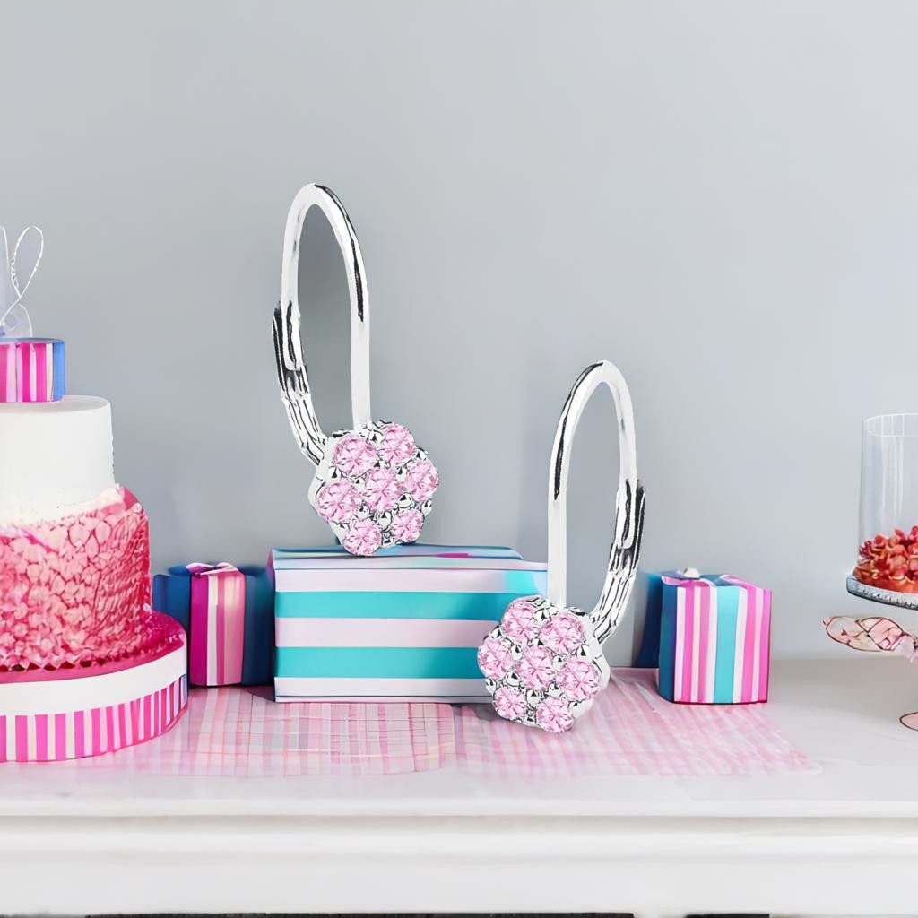 schmuck23 Paar Ohrhänger Kinder Ohrringe pinke Blume 925 Silber Zirkonia (Geschenkset aus 1 Paar Ohrringen), stabile Brisur