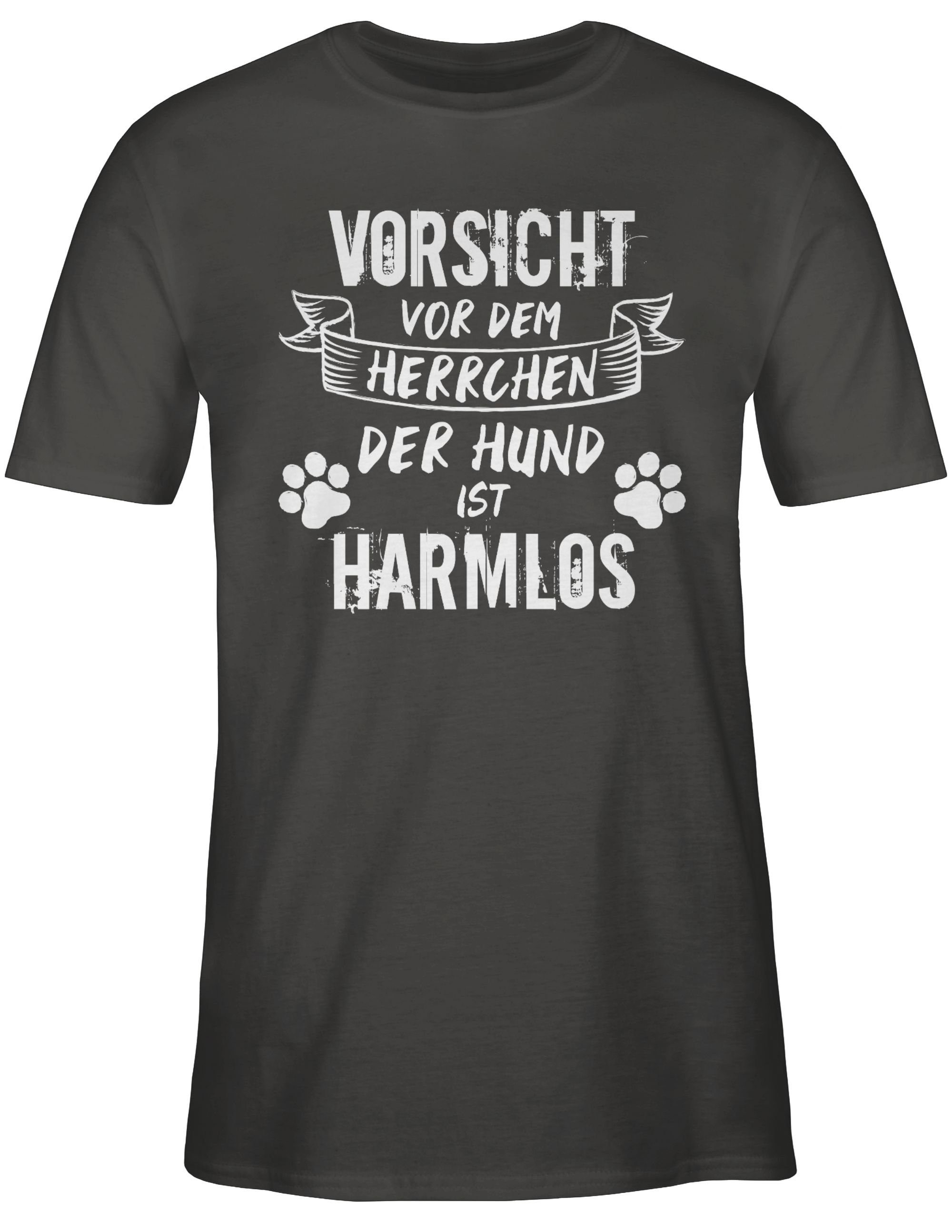 Shirtracer T-Shirt Geschenk Grunge/Vintage dem harmlos Herrchen für der Dunkelgrau 03 Hundebesitzer - Hund - ist Vorsicht vor Weiß