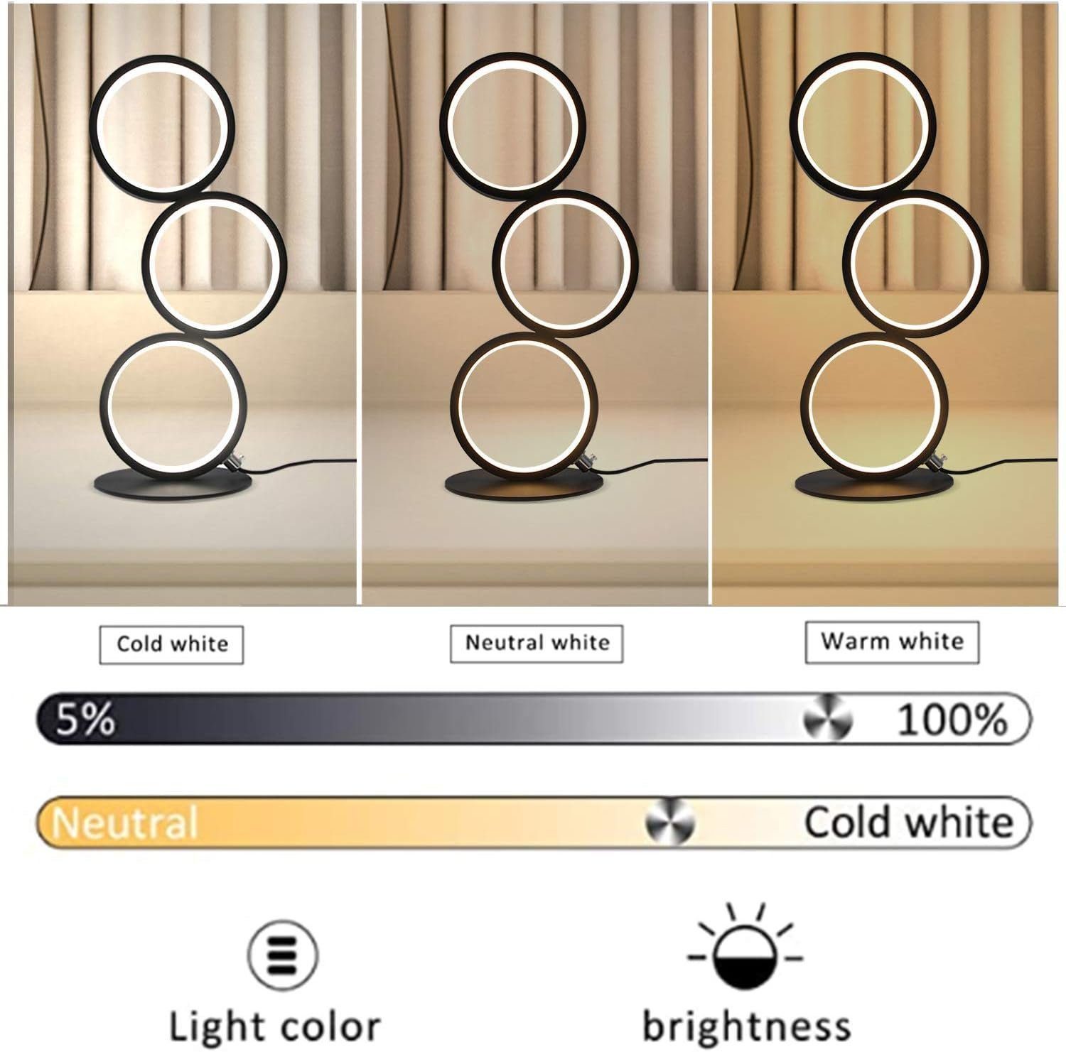 Nettlife LED Nachttischlampe Schwarz Touch Dimmbar Ring Modern Schreibtisch günstig online kaufen