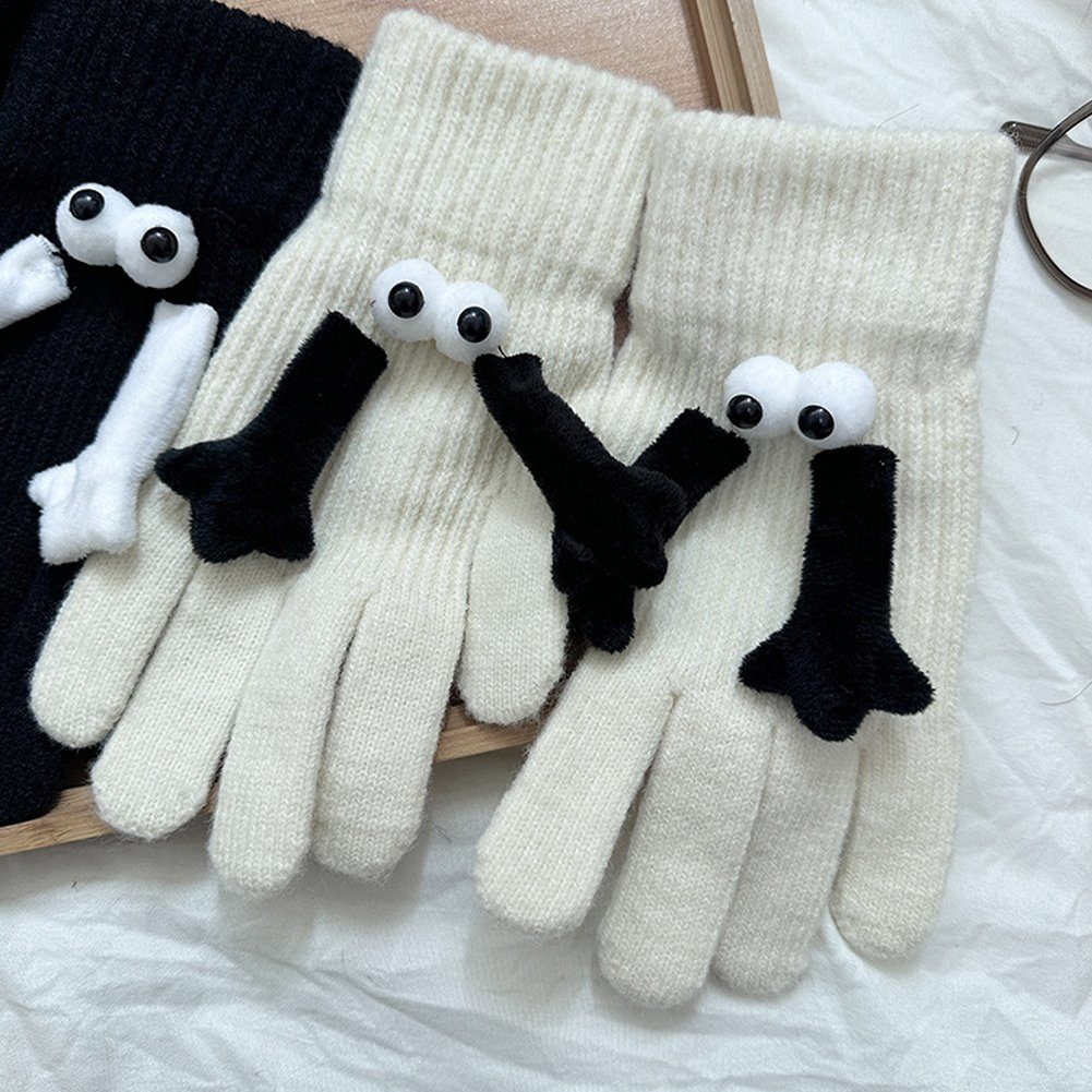 Warme Bequem, Mit Blusmart Strickhandschuhe beige Cartoon-Hand-in-Hand-Motiv, Handschuhe XL Strickhandschuhe