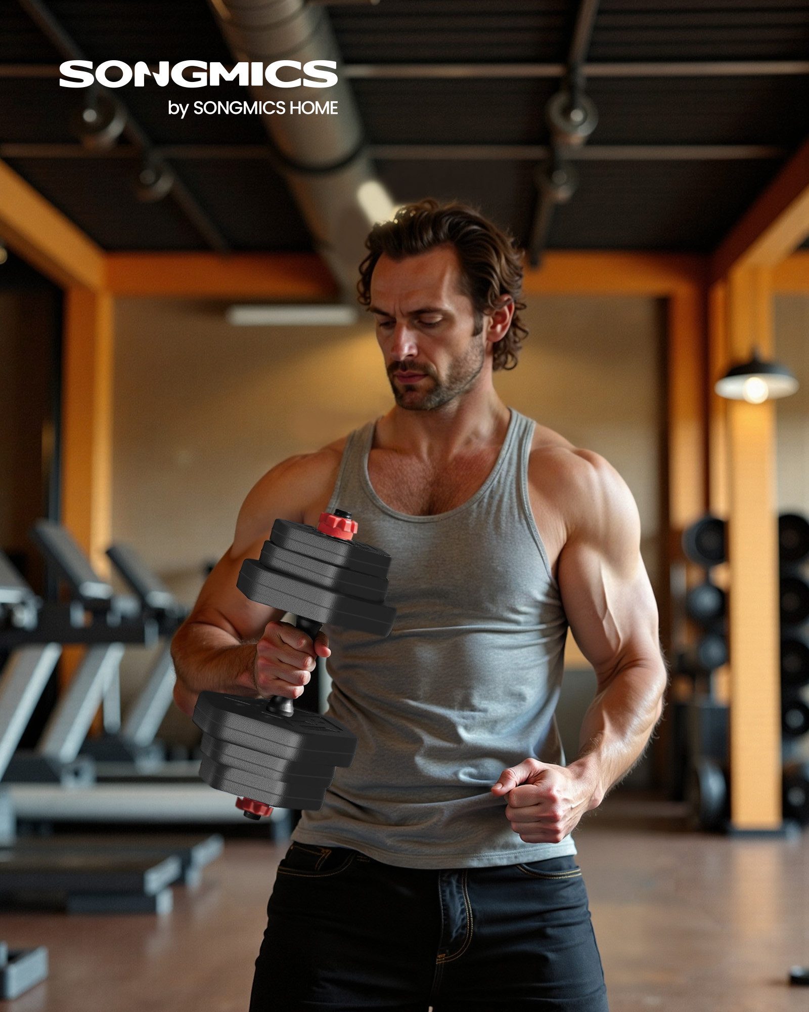 SONGMICS Hantel-Set Hanteln mit Verbindungsstange, Hexagon, Kurzhantelset, für Workout, Fitnesstraining, Gewichtheben für Zuhause, Fitnessstudio