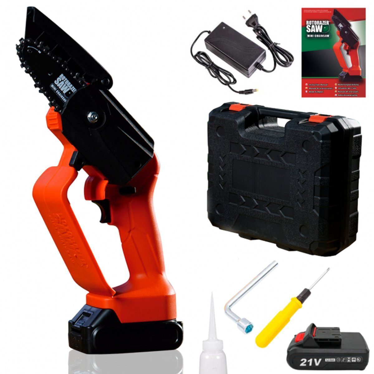 Best Direct® Akku-Kettensäge Rotorazer® Mini Chainsaw, Tragbare & leichte Kettensäge mit Akku, 21 Volt