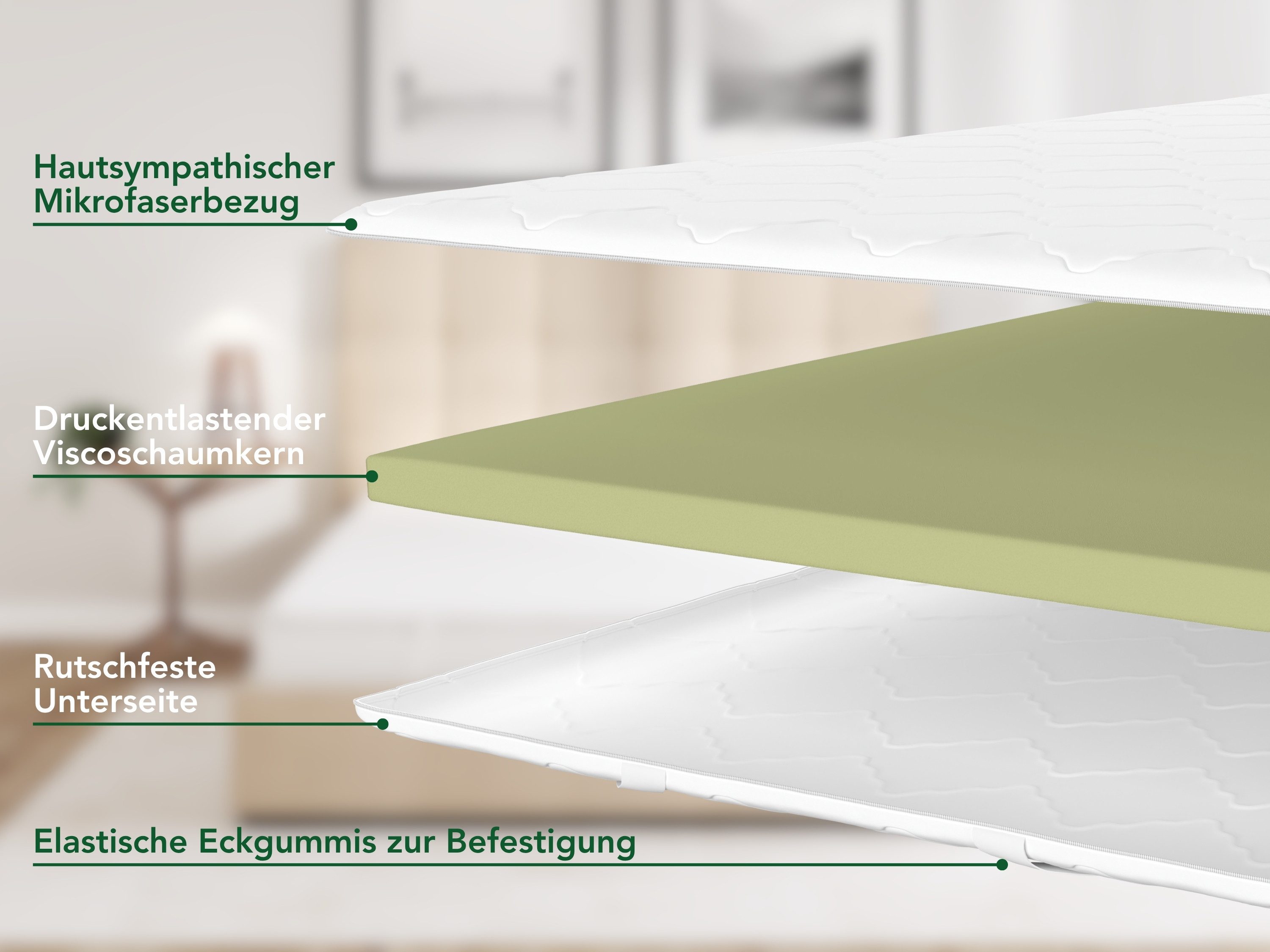Dreamstar, Topper ergonomischer Matratzentopper in 3 Härtegraden - weich, mittel, fest, 6 cm hoch, Viscoschaum, rutschfest, Bezug waschbar - für Matratzen und Boxspringbetten