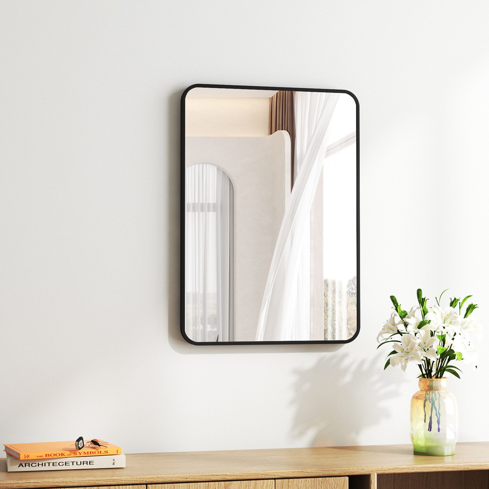 Hopibath Wandspiegel klein 40x60 rechteckig Schwarz mit Alurahmen (Flurspiegel Badspiegel, 5mm HD Glas), Spiegel, für Bad, Flur, Wohnzimmer, Schlafzimmer