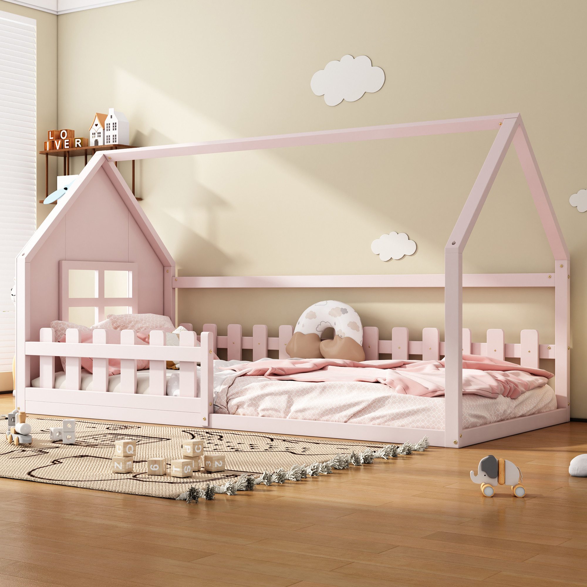 HAUSS SPOLE Kinderbett 90x200cm mit Zäune günstig online kaufen