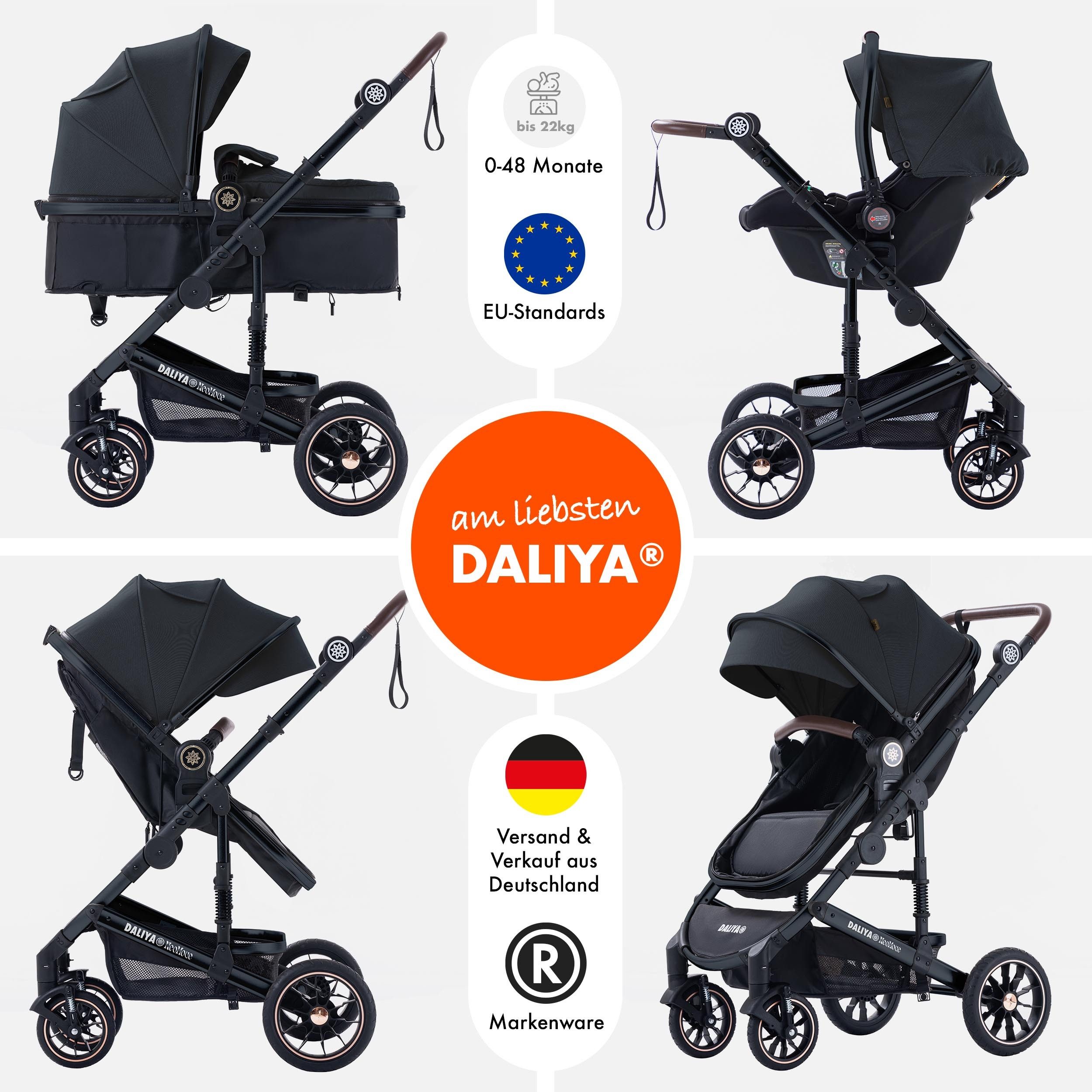Daliya® Kombi-Kinderwagen NEOMOVE 3in1 Kinderwagen mit i-Size Babyschale & Buggy, (Reise-Set, 10-tlg), Kinderwagen mit i-Size Babyschale, Alu-Rahmen, Großer Einkaufskorb