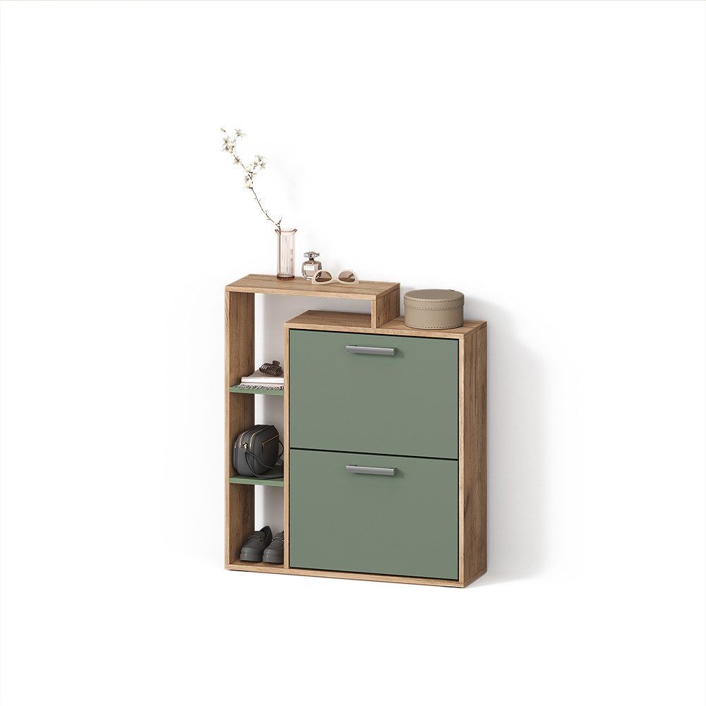 Livinity® Schuhkipper Ortello, Goldkraft Eiche/Grün/Grün, 80 x 90 cm (1 St)