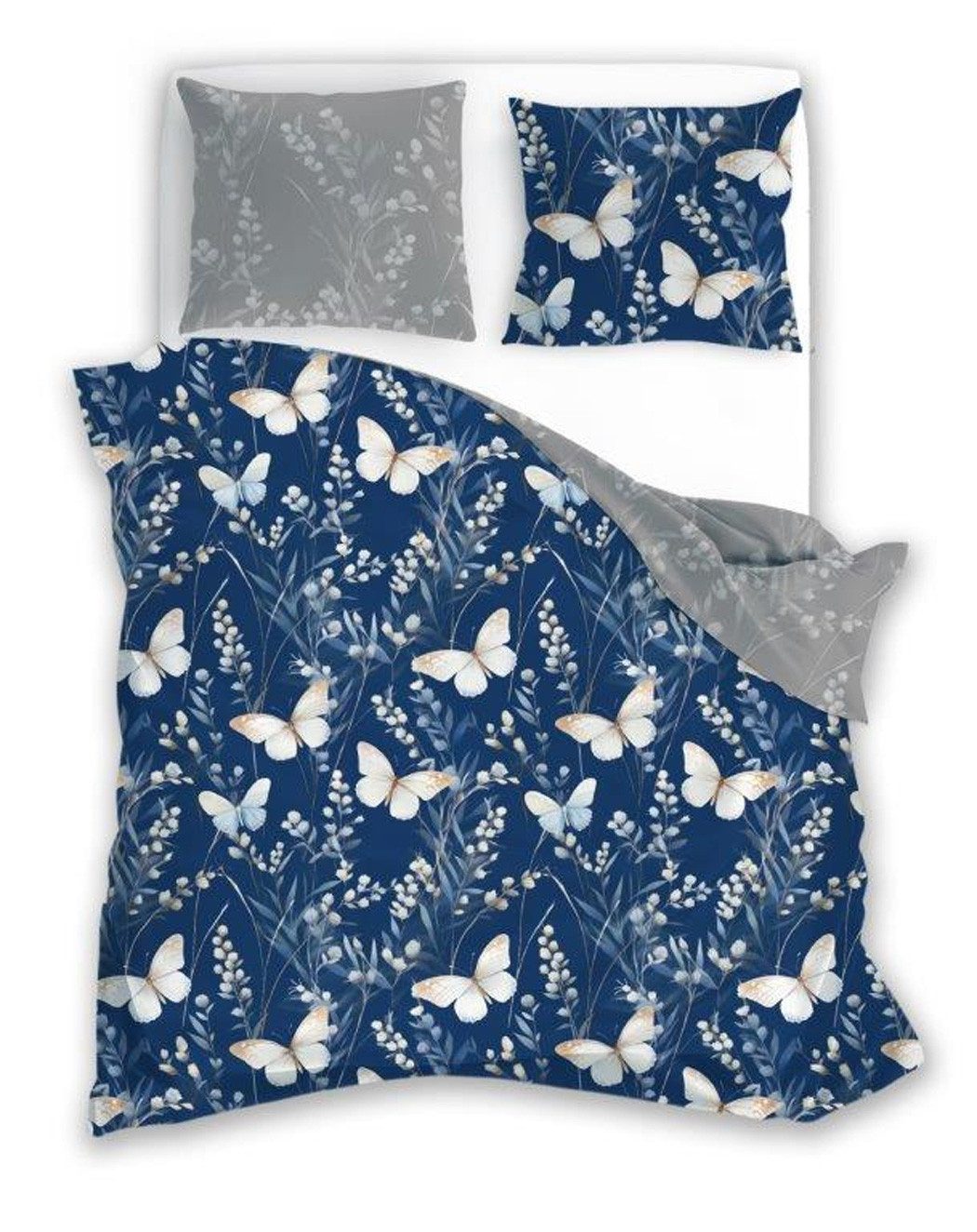 texpot Bettwäsche Wendebettwäsche Schmetterlinge Blumen Baumwolle Frühling, 3 teilig