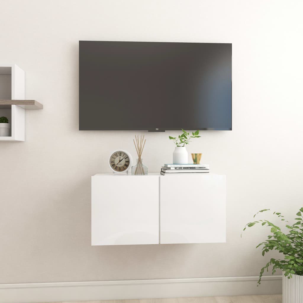 furnicato TV-Schrank TV-Hängeschrank 60x30x30 cm Hochglanz-Weiß