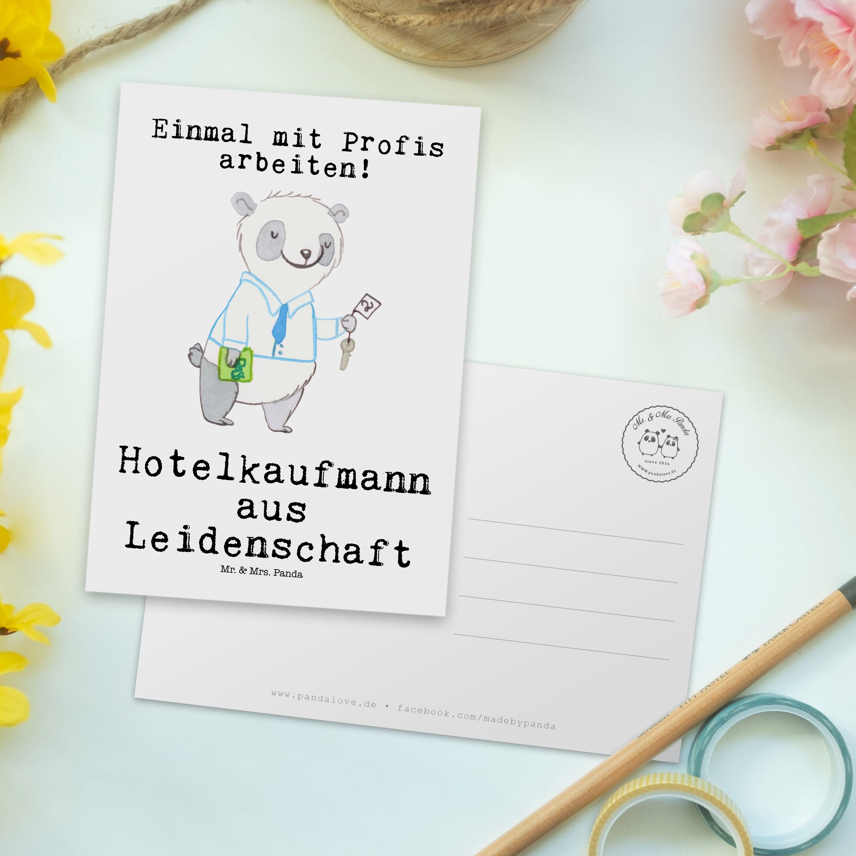Mr. & Mrs. Panda Postkarte Geschenk, - Weiß - aus Ber Leidenschaft Hoteleröffnung, Hotelkaufmann