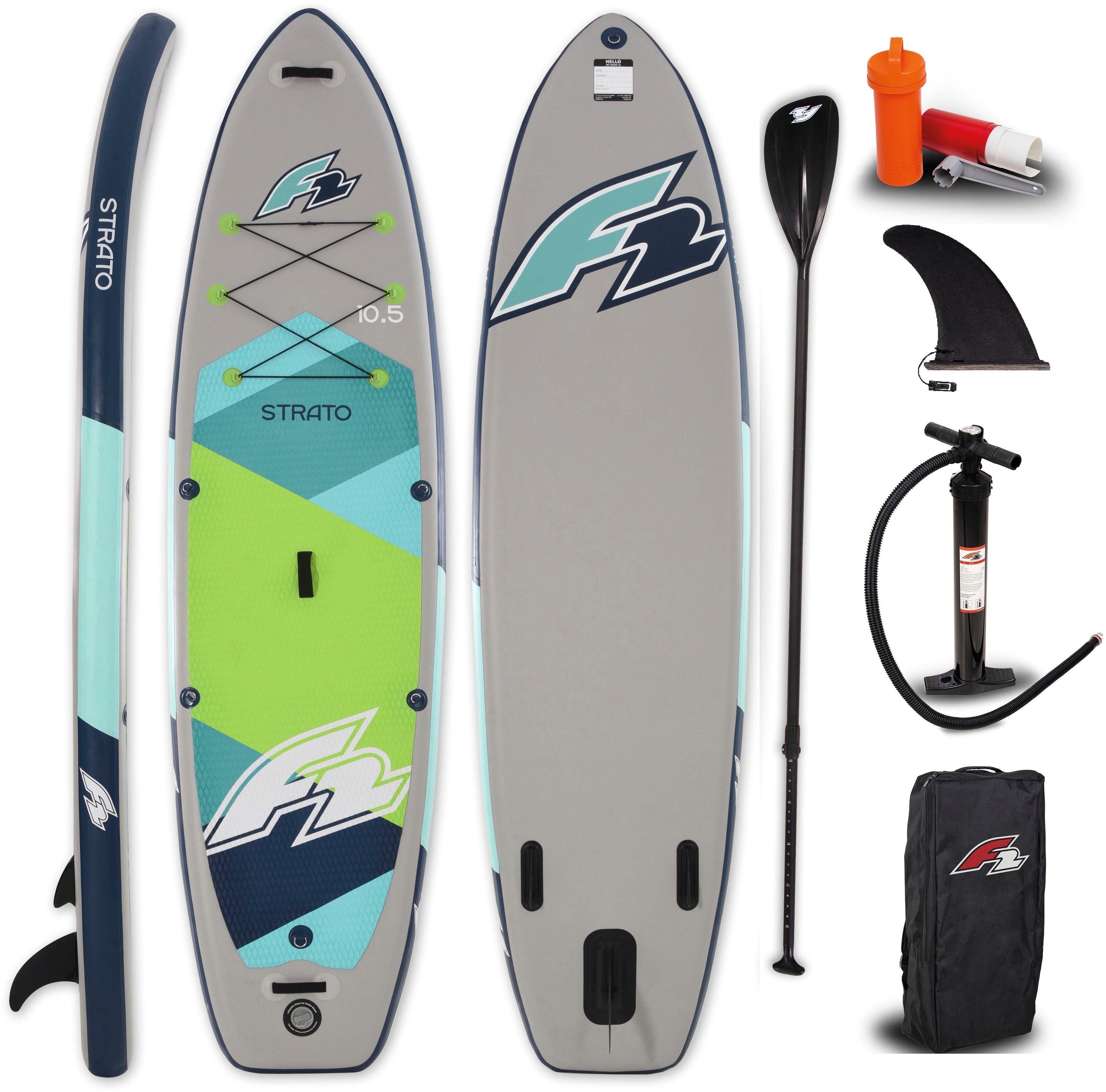 F2 Inflatable SUP-Board Strato 10,5 green, (Packung, 5 tlg)