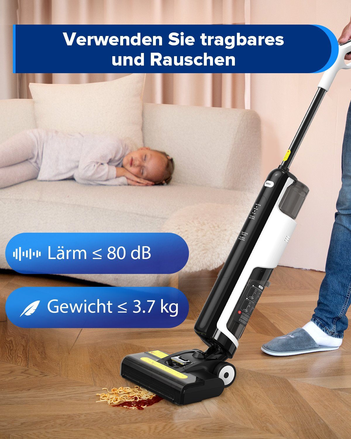 Redkey Nass-Trocken-Akkusauger W12 SE, 180,00 leicht LED,Leistungsstark leise W, Staubsauger,Wischmopp, Nass-Trocken-Sauger Selbstreinigung Nass-und Trockensauger