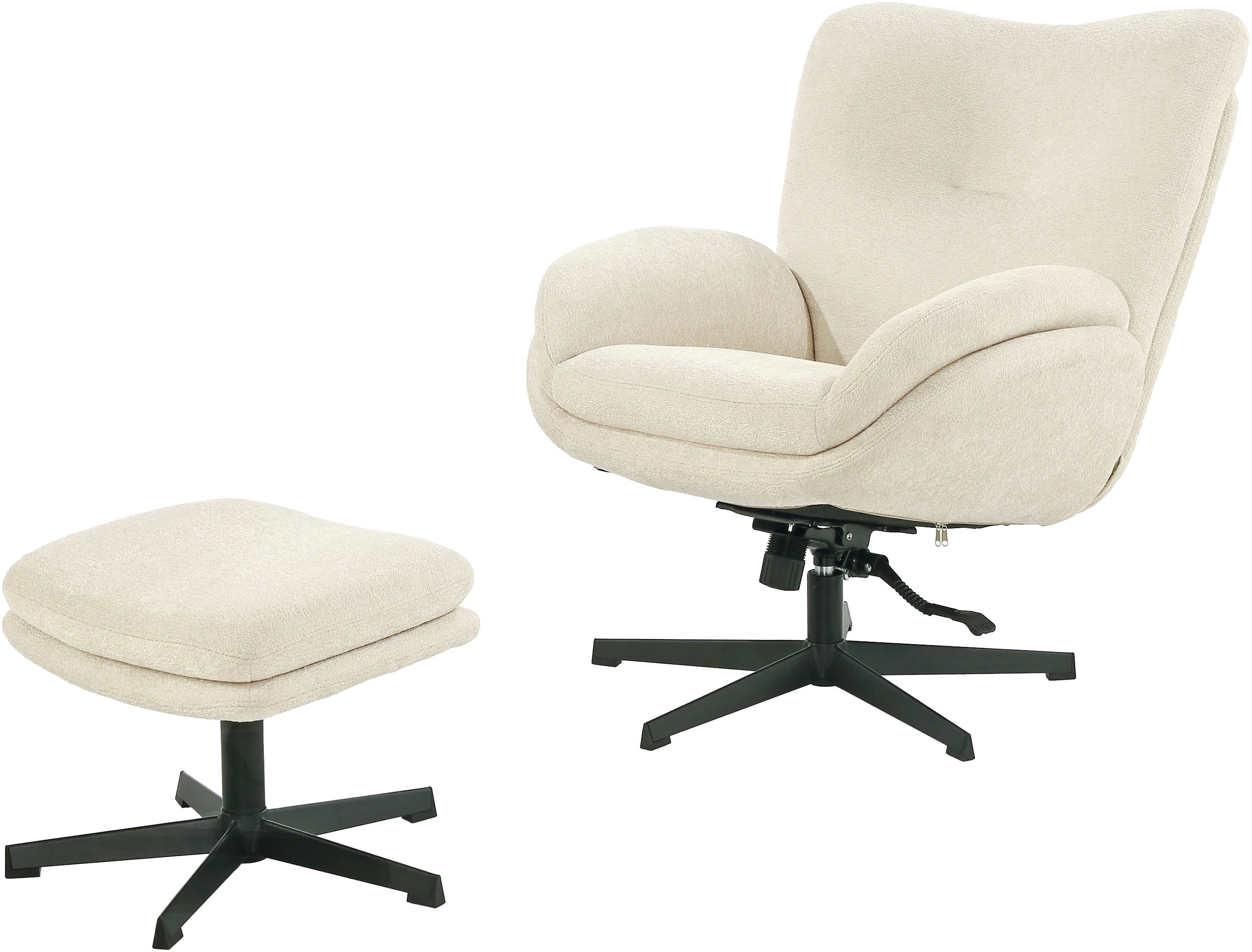 Jockenhöfer Gruppe Relaxsessel Hawaii, B: 76 cm, Sitzhöhe: 48 cm, Set: mit Hocker, 360° Drehfunktion, feststellbare Wipp-Funktion