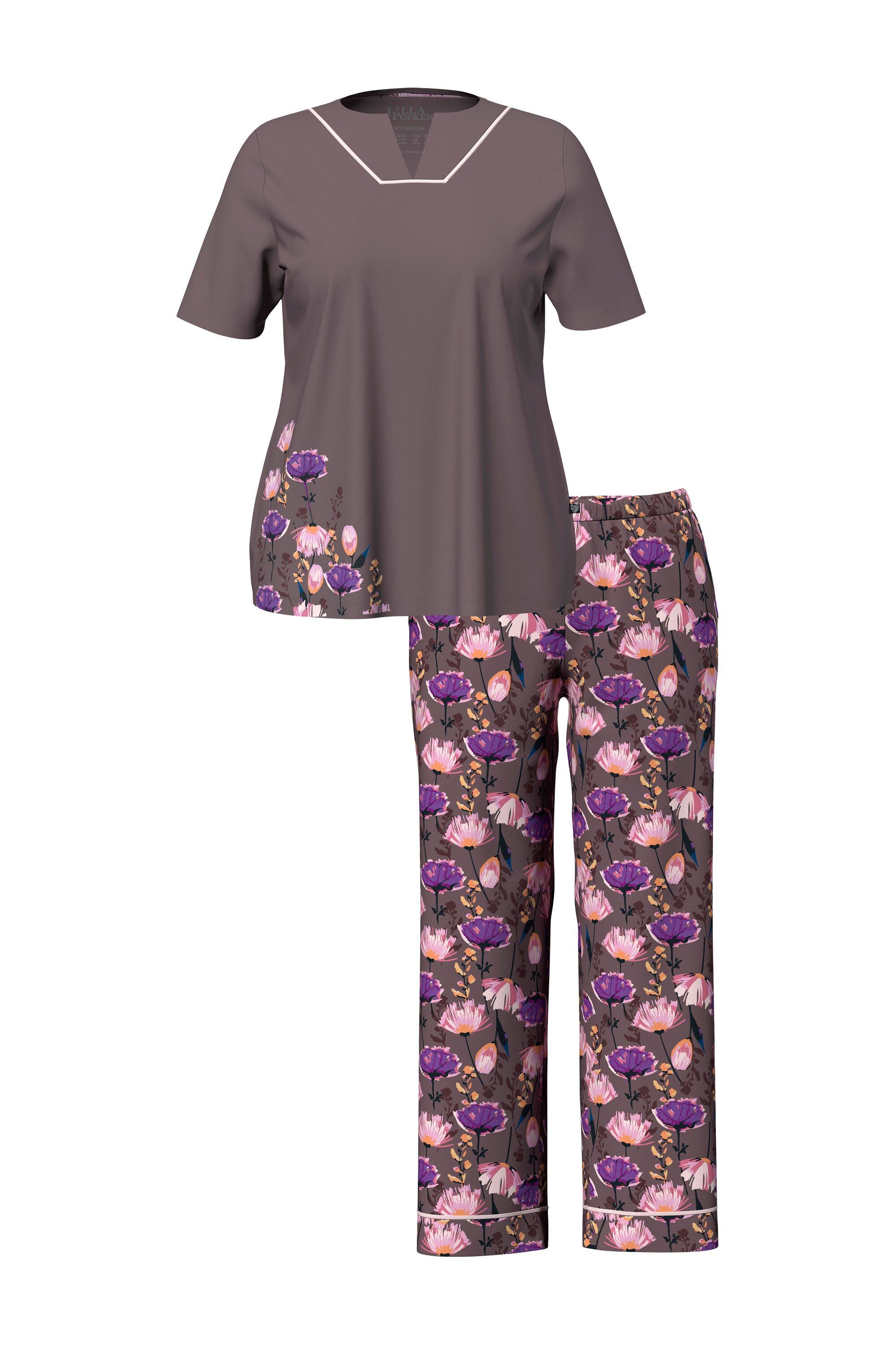 Ulla Popken Pyjama Pyjama Blüten Tunika-Ausschnitt Halbarm – Bild 2 von 4