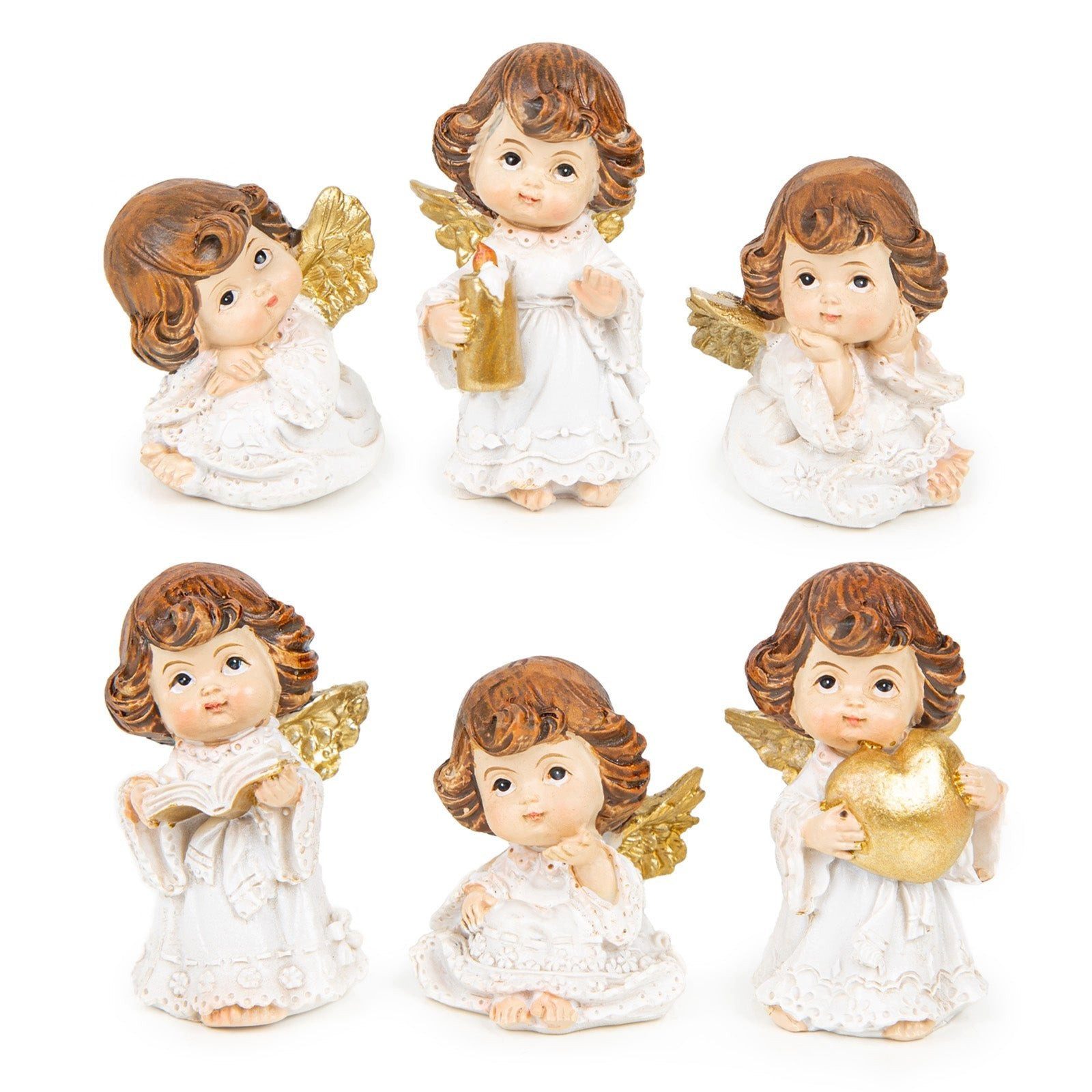 Logbuch-Verlag Dekofigur 6 kleine Weihnachtsengel weiß Gold - Weihnachtsdekoration 6 cm