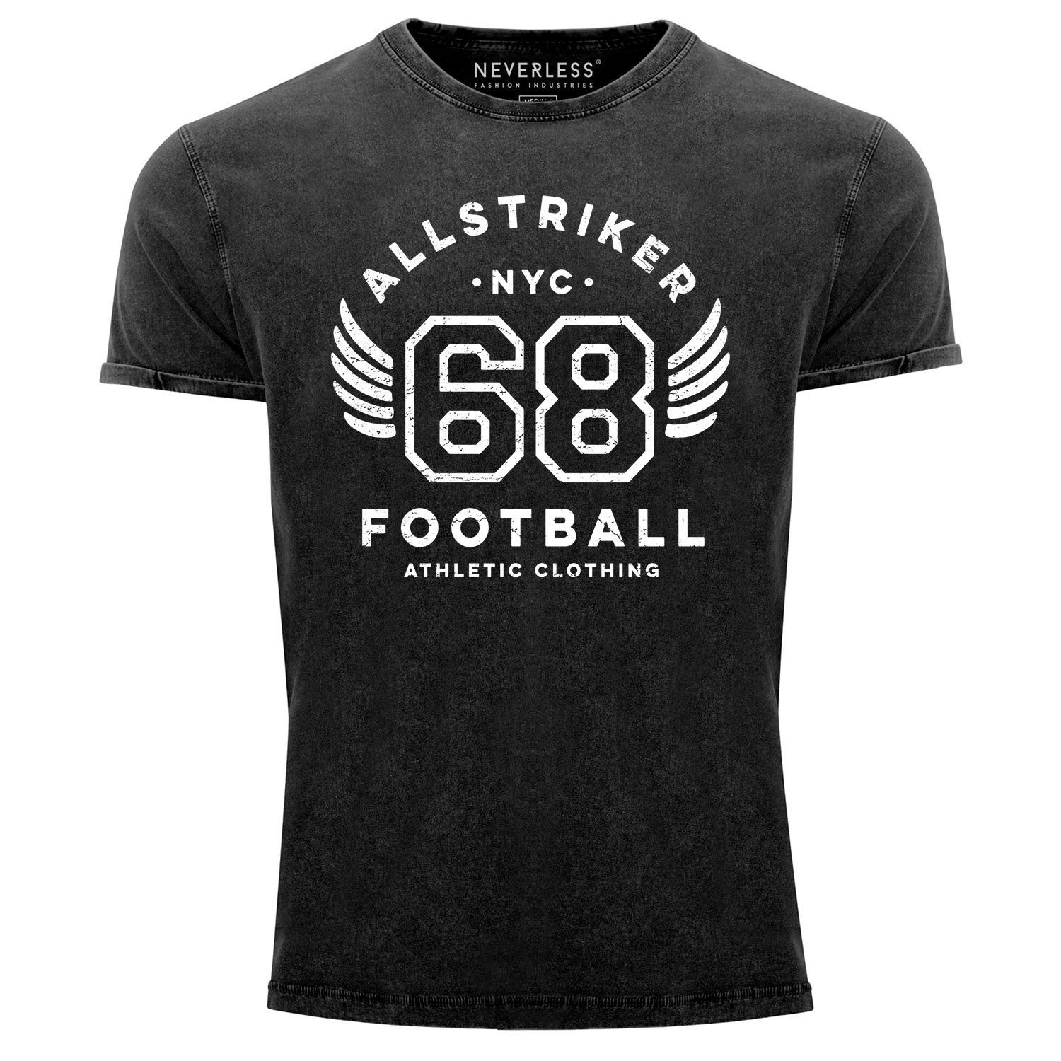 Neverless Print-Shirt Herren Vintage Shirt College NYC 68 Football Athletic Clothing Vintage Printshirt T-Shirt Used Look Slim Fit Neverless® mit Print schwarz