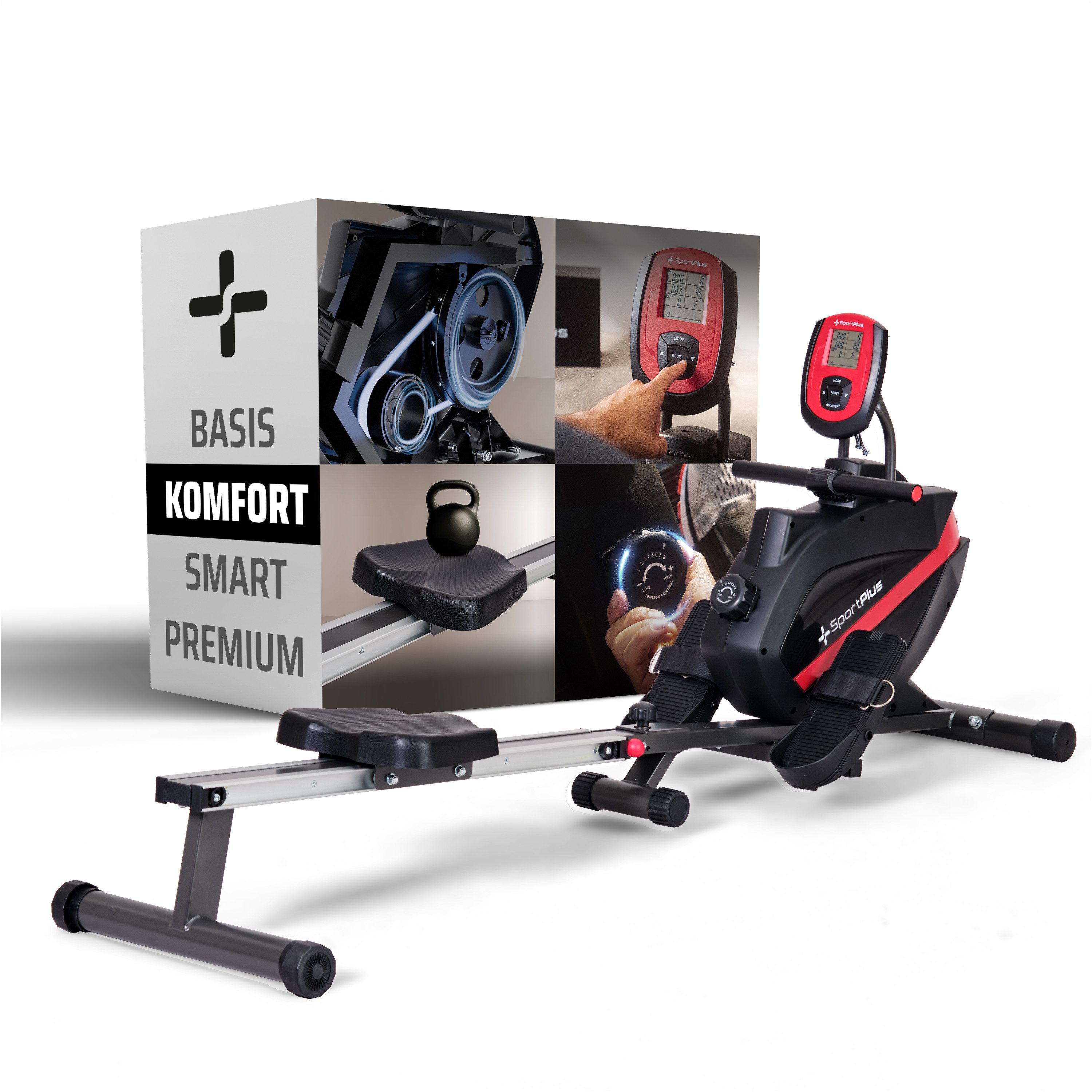 SportPlus Rudergerät SP-MR-008-B, 8 Widerstandsstufen, Rudermaschine, Magnetbremssystem, klappbar