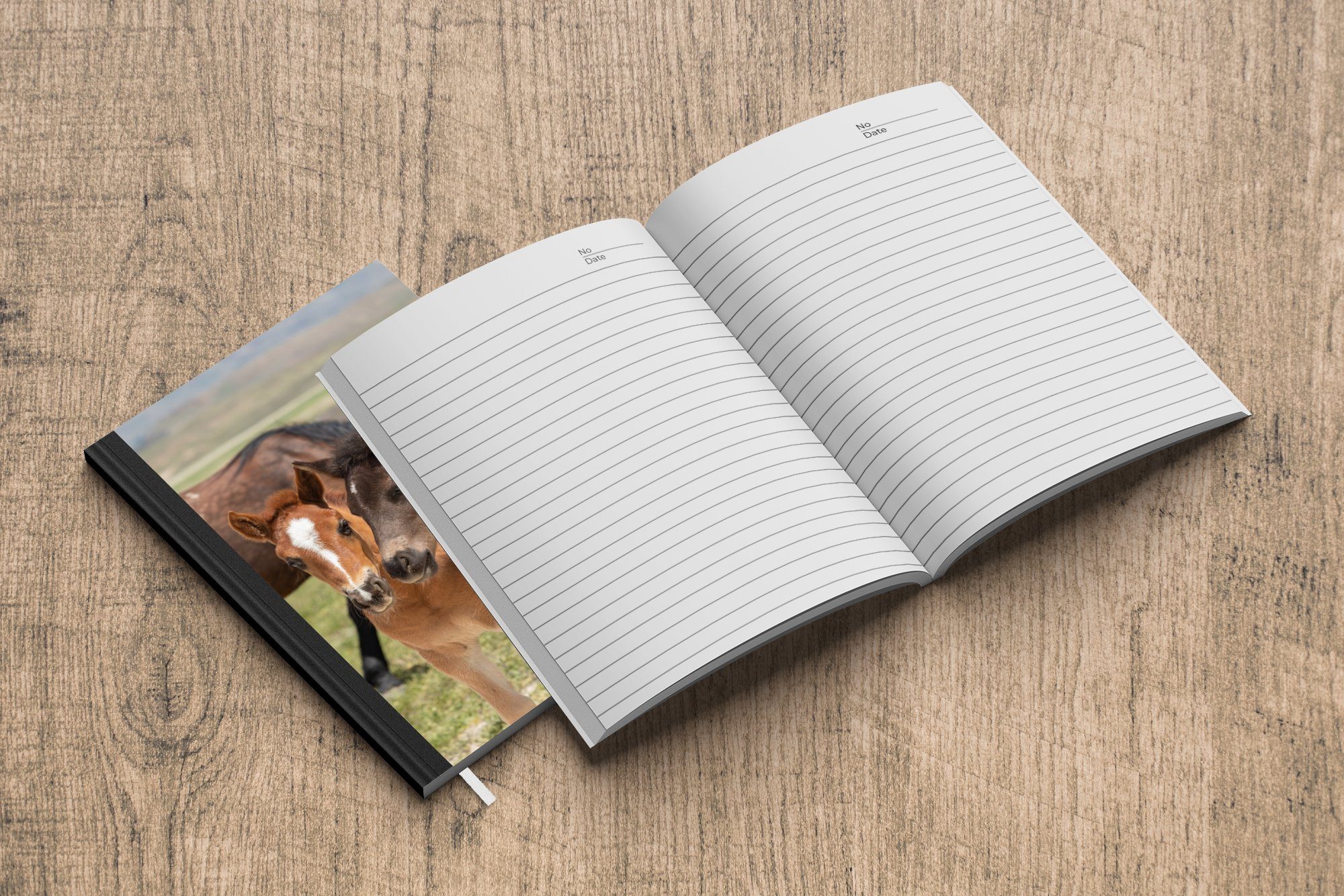 MuchoWow Notizbuch Pferde - Tiere Wiese, - Notizheft, Tagebuch, Vlies Haushaltsbuch 98 A5, Journal, Seiten, Merkzettel, 