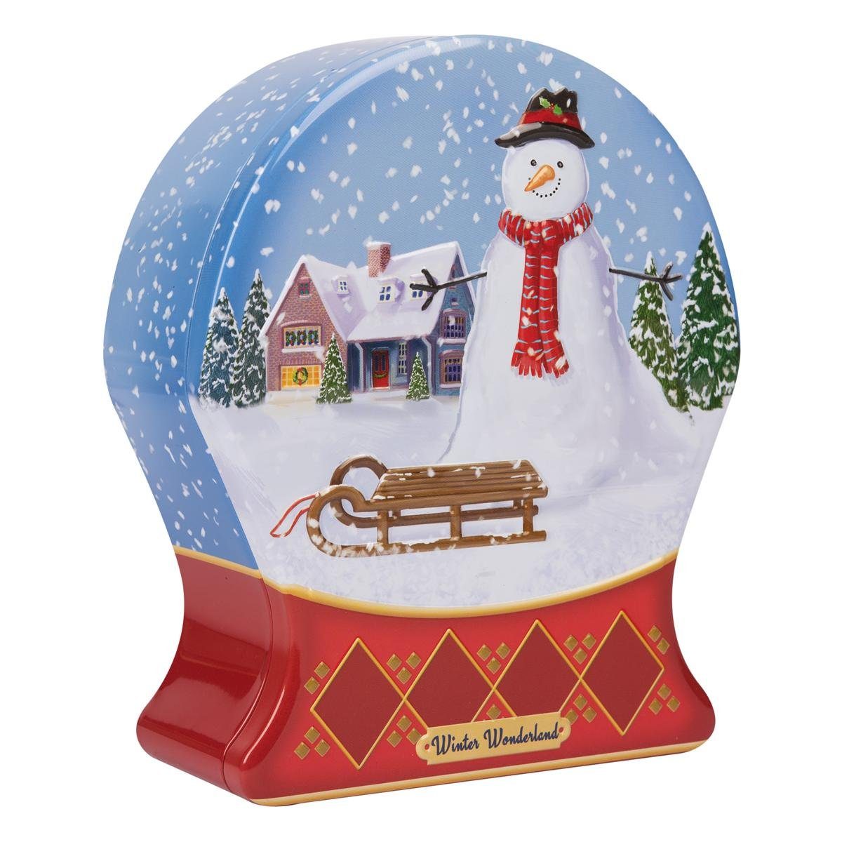 POWERHAUS24 Keksdose Winterliche Blechdose Schneekugel mit Schneemann ca. 19 x 16 cm, Metall, (Einzelstück, Einzelbox)