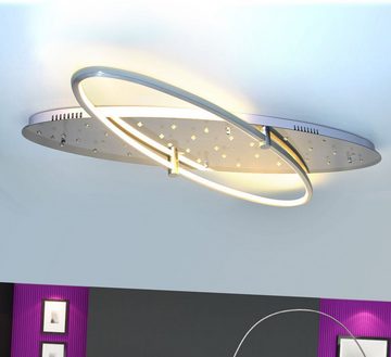 Lewima Deckenleuchte Orbit, XXXL 100cm Sternenhimmel Deckenlampe mit RGB Farbwechsel oval, LED für Hauptbeleuchtung in Warmweiß, Unterbeleuchtung der Decke in Kaltweiß, mit Fernbedienung und Stufenschaltung