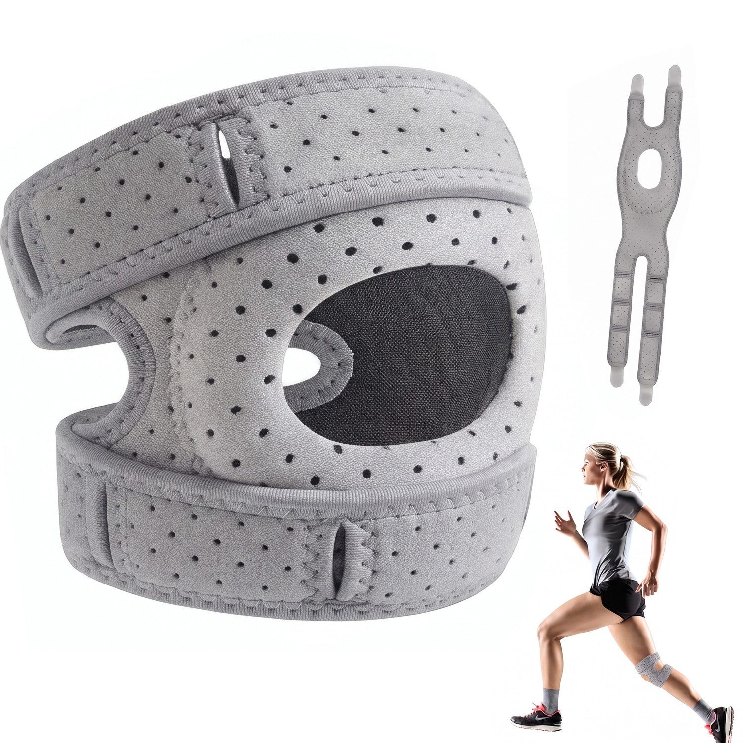HEYHIPPO Kniebandage Kniebandage verstellbar,atmungsaktiv,für Sport & Alltag, Einheitsgröße (Kniebandage – leicht (70g), 3-fach verstellbar,für Männer & Frauen), Elastische Knieorthese, komfortabel, für Laufen & Fitness, grau