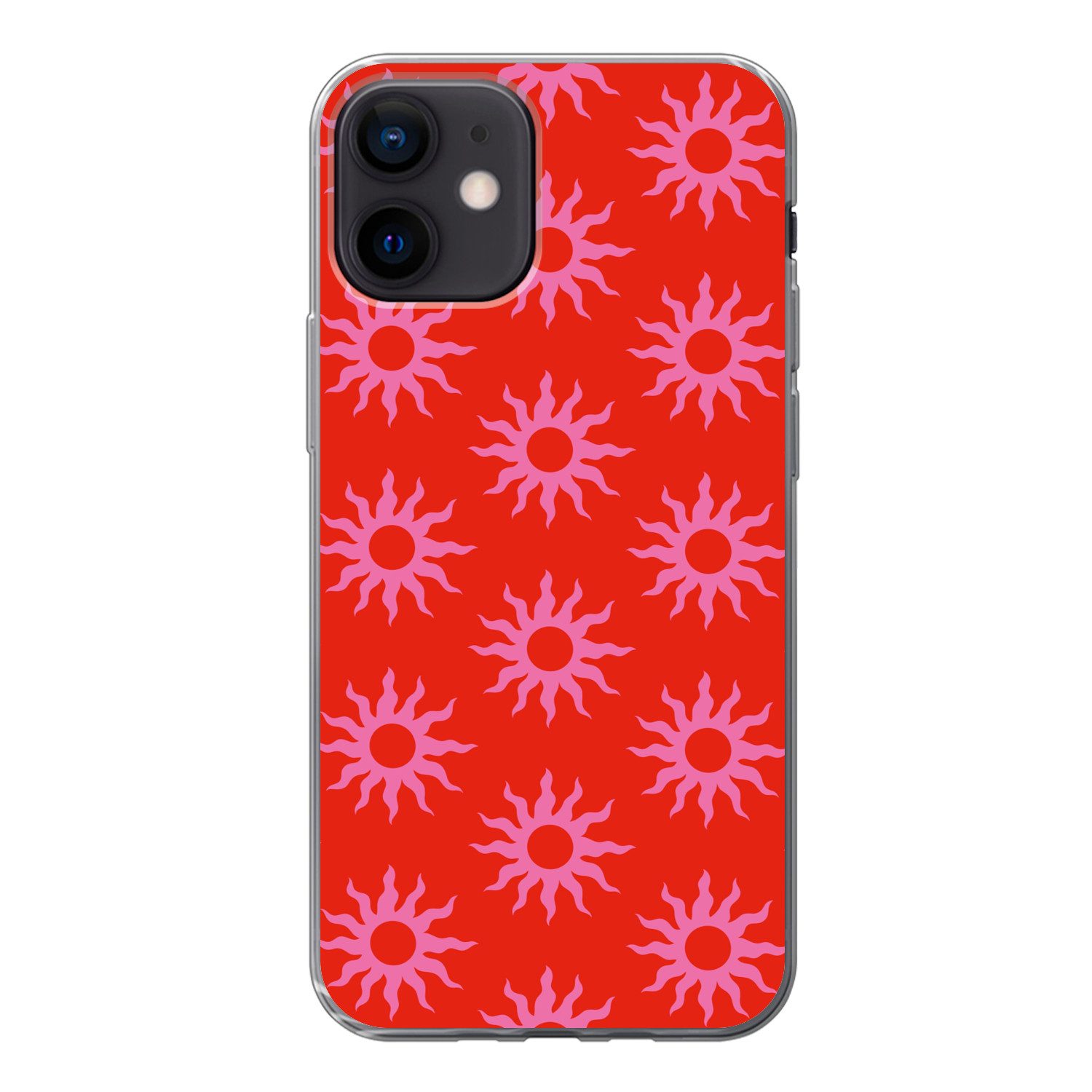 MuchoWow Handyhülle für Apple iPhone 12 Sonnen - Rot - Rosa - Muster - Sommer, Smartphone-Bumper, Print, Handy Schutzhülle Dünn
