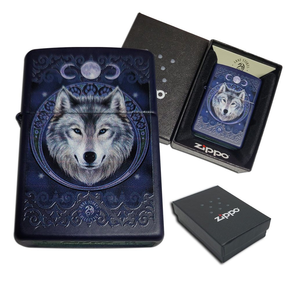 Zippo Feuerzeug Zippo Wolf Motive Feuerzeuge Benzinfeuerzeug Geschenk Box, Geschenk Box, Anmutige Wolf Designs