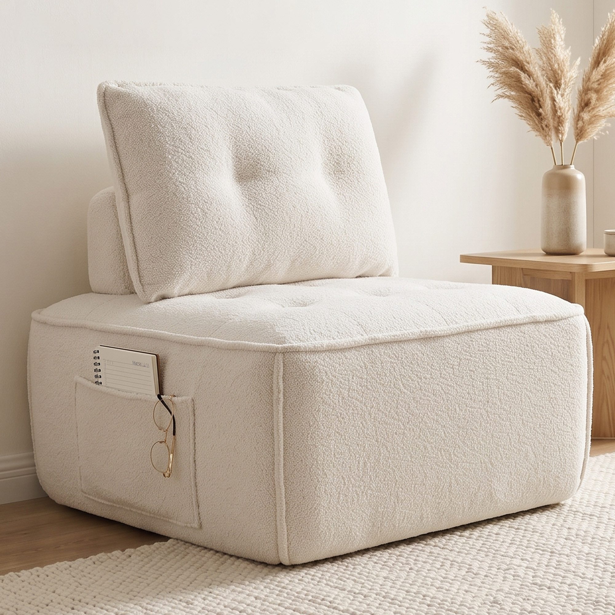 GLP Sofa Modulsofa mit Teddy-Bezug und Vollschaumkern, rahmenloses Bodensofa, 1 Sofamodul 84 x 84 cm, mit Rückenpolster und Stützrolle, ohne Montage, belastbar bis 150 kg